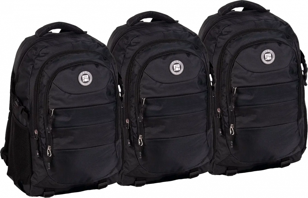 3x Plecak młodzieżowy Paso Active 50x33x22, czarny