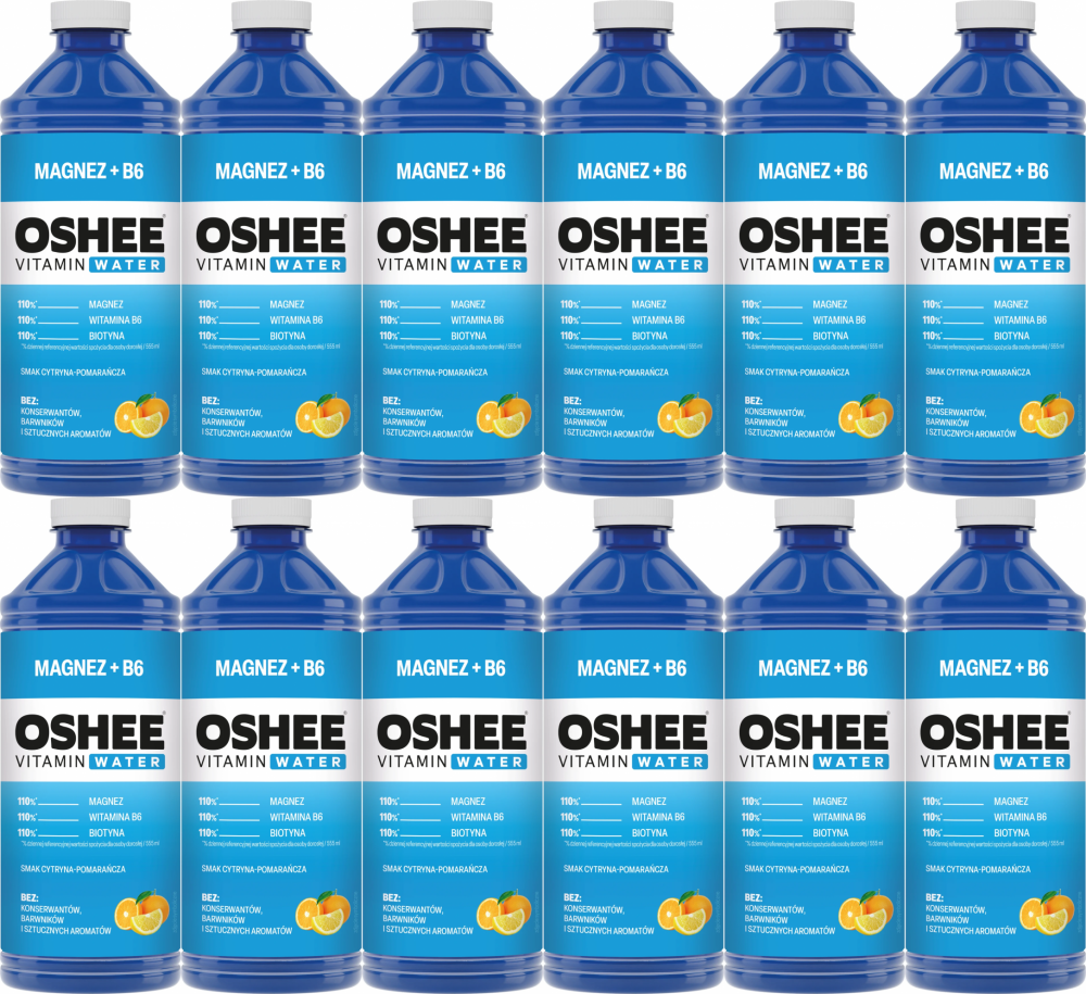 12x Napój niegazowany Oshee Vitamin Water Magnez + B6, butelka PET, 1.1l