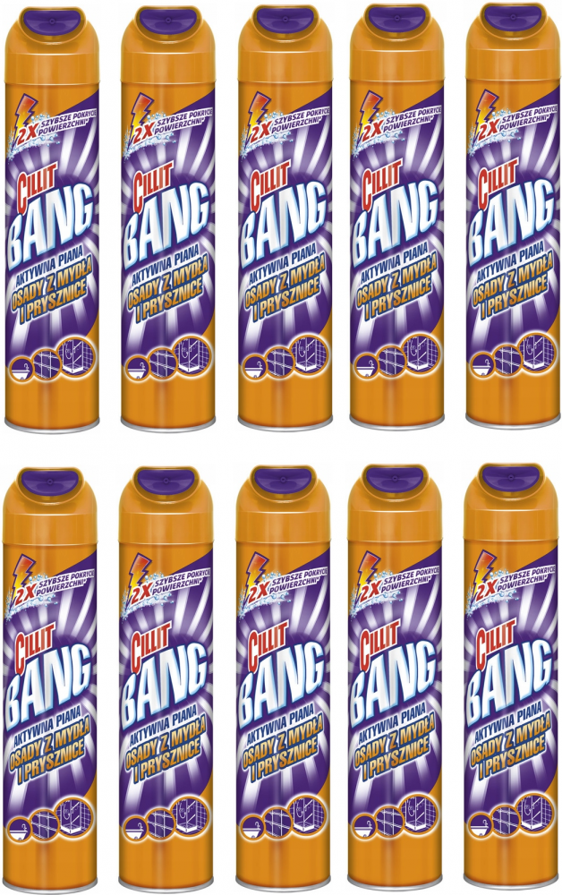 10x Środek do czyszczenia Cillit Bang, Aktywna Piana Osady z Mydła i Prysznice, 0.6l