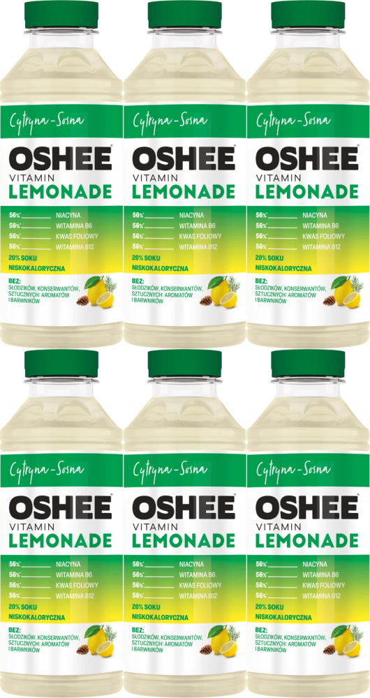 6x Napój niegazowany Oshee Vitamin Lemonade, cytryna i sosna, butelka PET, 0.555l