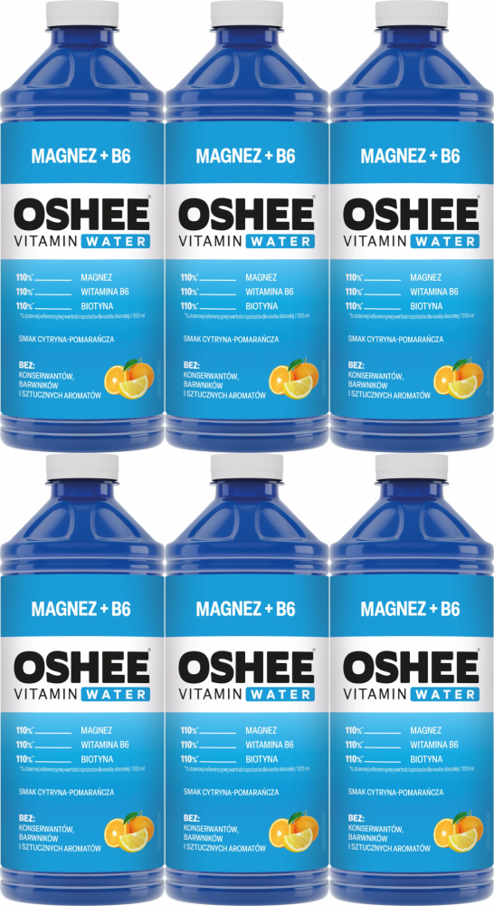 6x Napój niegazowany Oshee Vitamin Water Magnez + B6, butelka PET, 1.1l