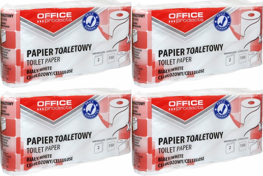4x Papier toaletowy celulozowy OFFICE PRODUCTS, 2-warstwowy, 150 listków, 15m, 8szt., biały