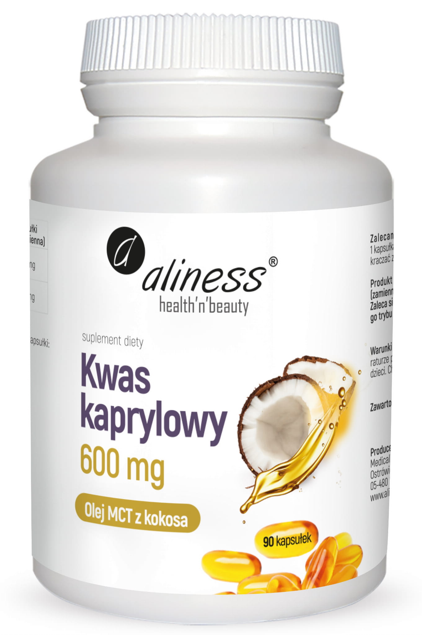 Kwas Kaprylowy 60% C8 600mg 90kaps. Aliness