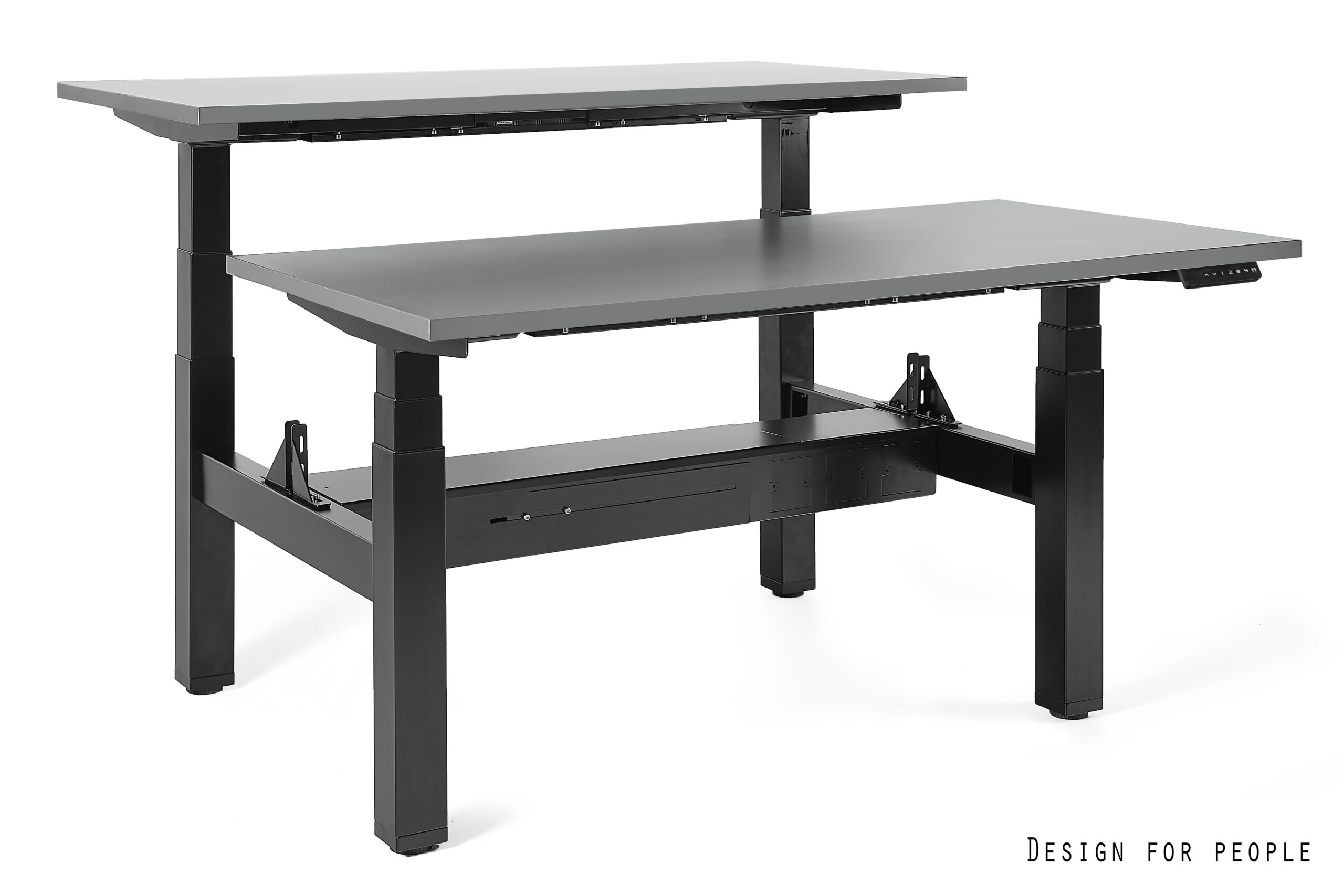 FIGHTER DOUBLE DESK podwójne biurko elektryczne, czarny stelaż, blat 4 kolory