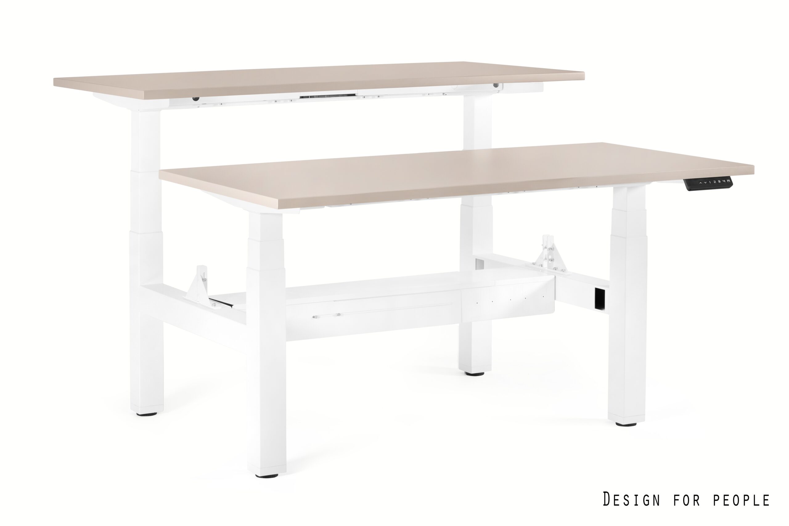FIGHTER DOUBLE DESK podwójne biurko elektryczne, biały stelaż, blat 4 kolory