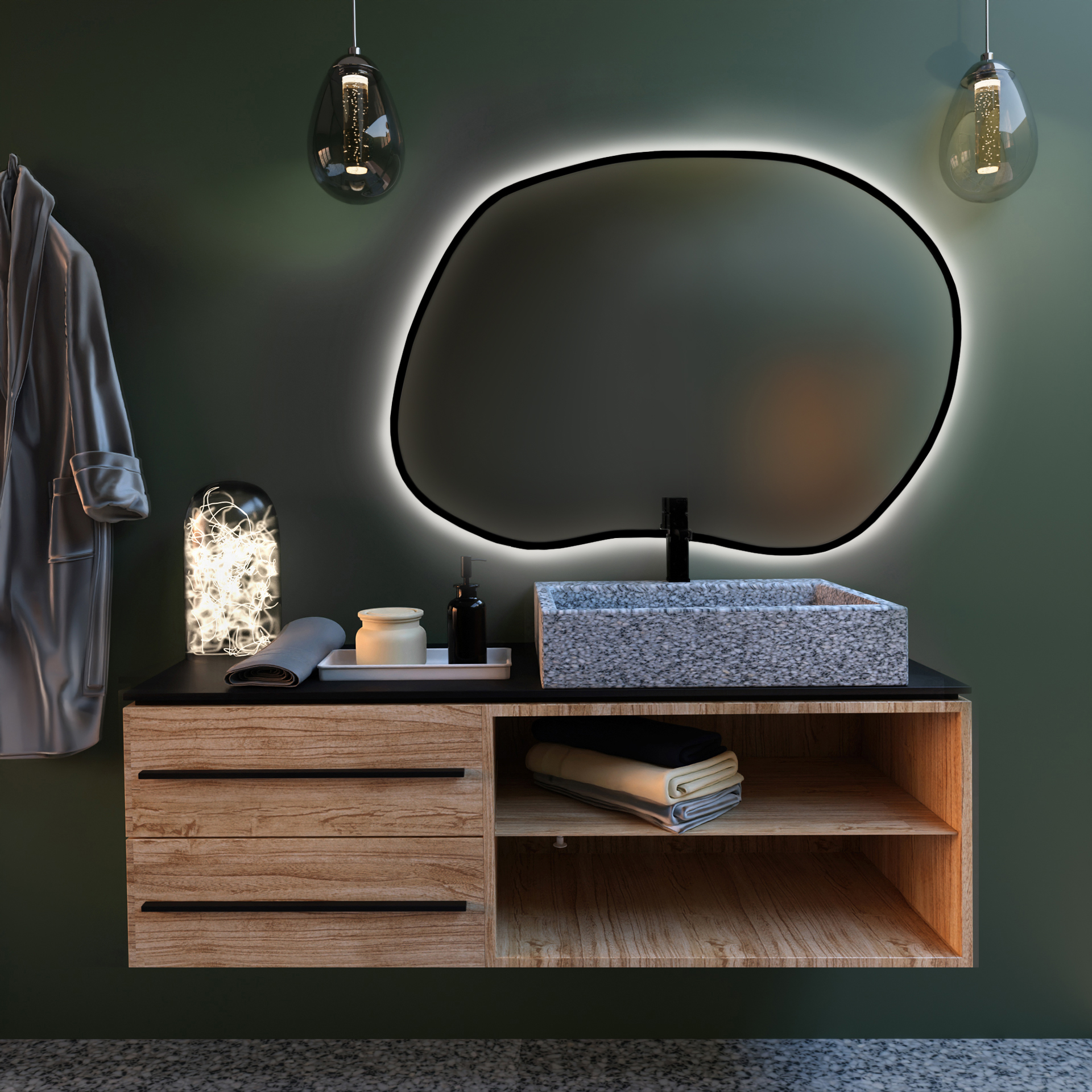 Baltica Design Bright Stain II lustro 100x72 cm czarne barwa światła zimna z włącznikiem bezdotykowym