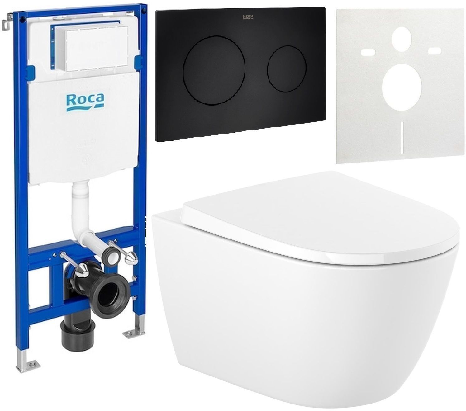 Zestaw Roca Ona miska WC wisząca Rimless z deską sedesową wolnoopadającą i stelaż podtynkowy Duplo One z przyciskiem spłukującym ... - Wysyłka w 24h