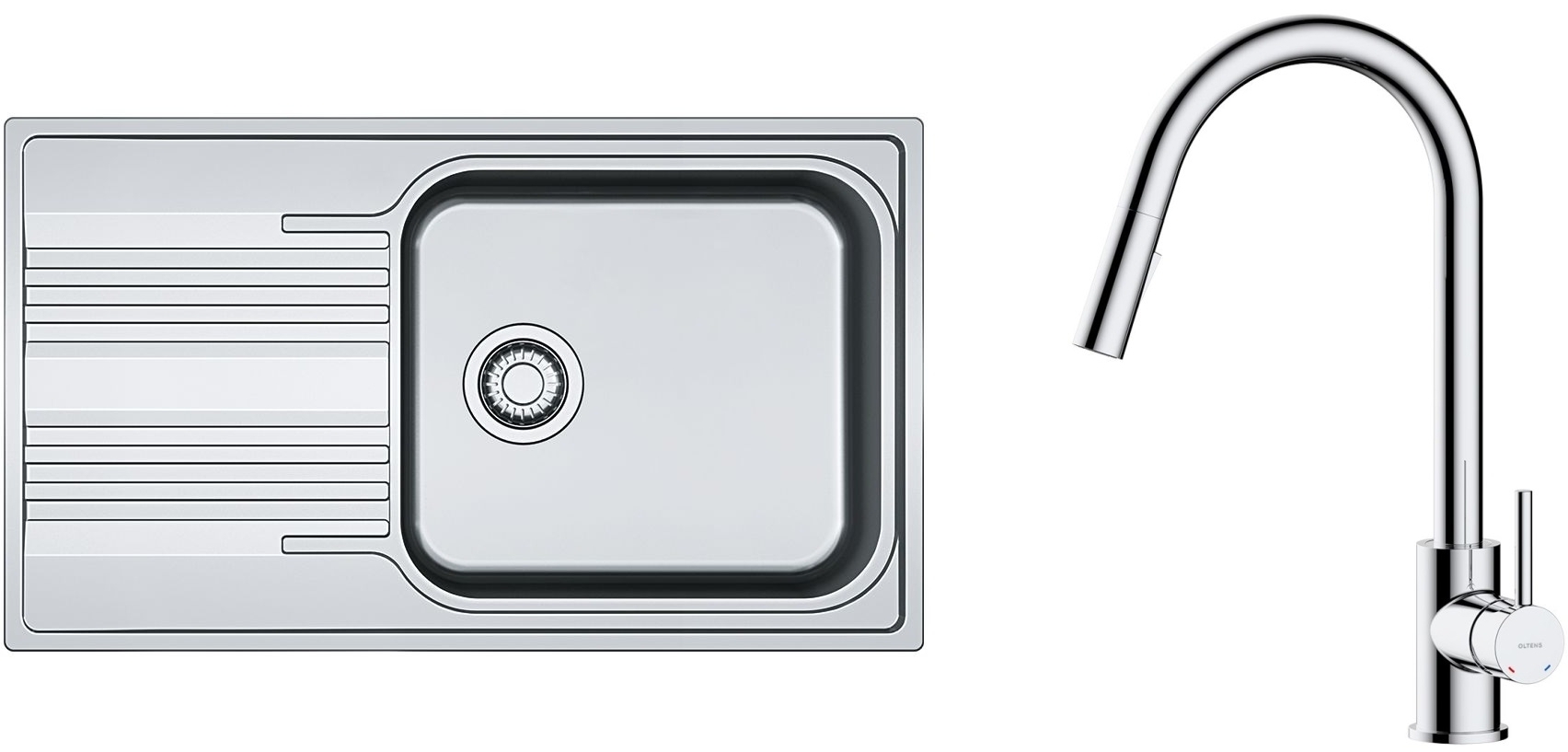 Zestaw Franke Smart SRL 611-86 XL zlewozmywak stalowy 86x50 cm z baterią kuchenną Oltens Litla len/chrom (1010368324, 35204100) - Wysyłka w 24h