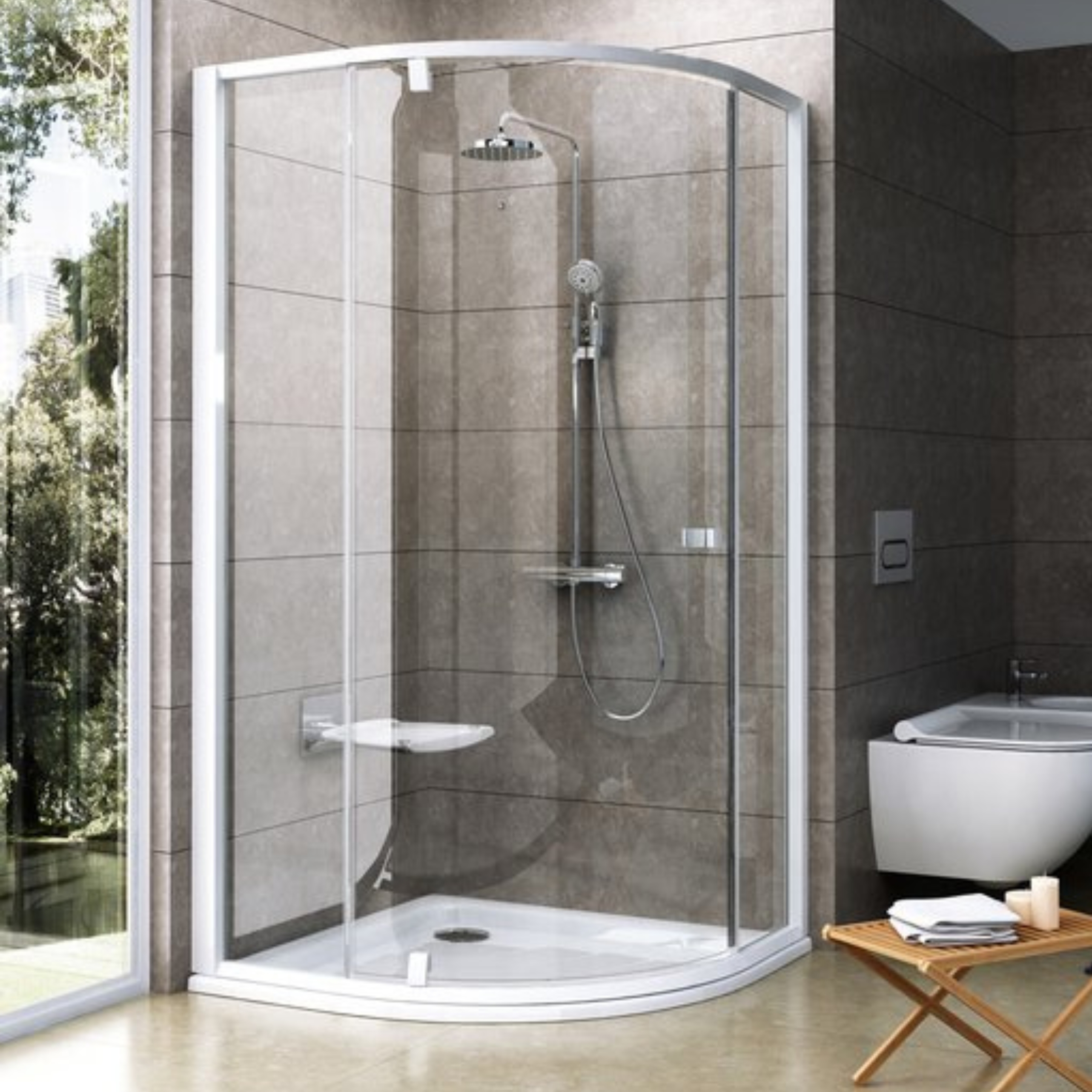 Ravak Pivot kabina prysznicowa 80x80 cm półokrągła biały półmat/szkło przezroczyste 37644101Z1