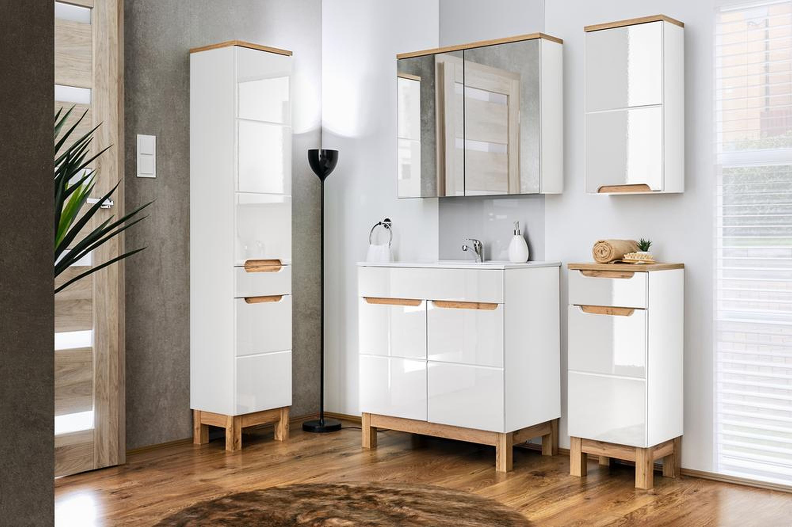 Comad Bali White szafka 86 cm boczna dolna stojąca dąb/biały połysk BALIWHITE810FSC