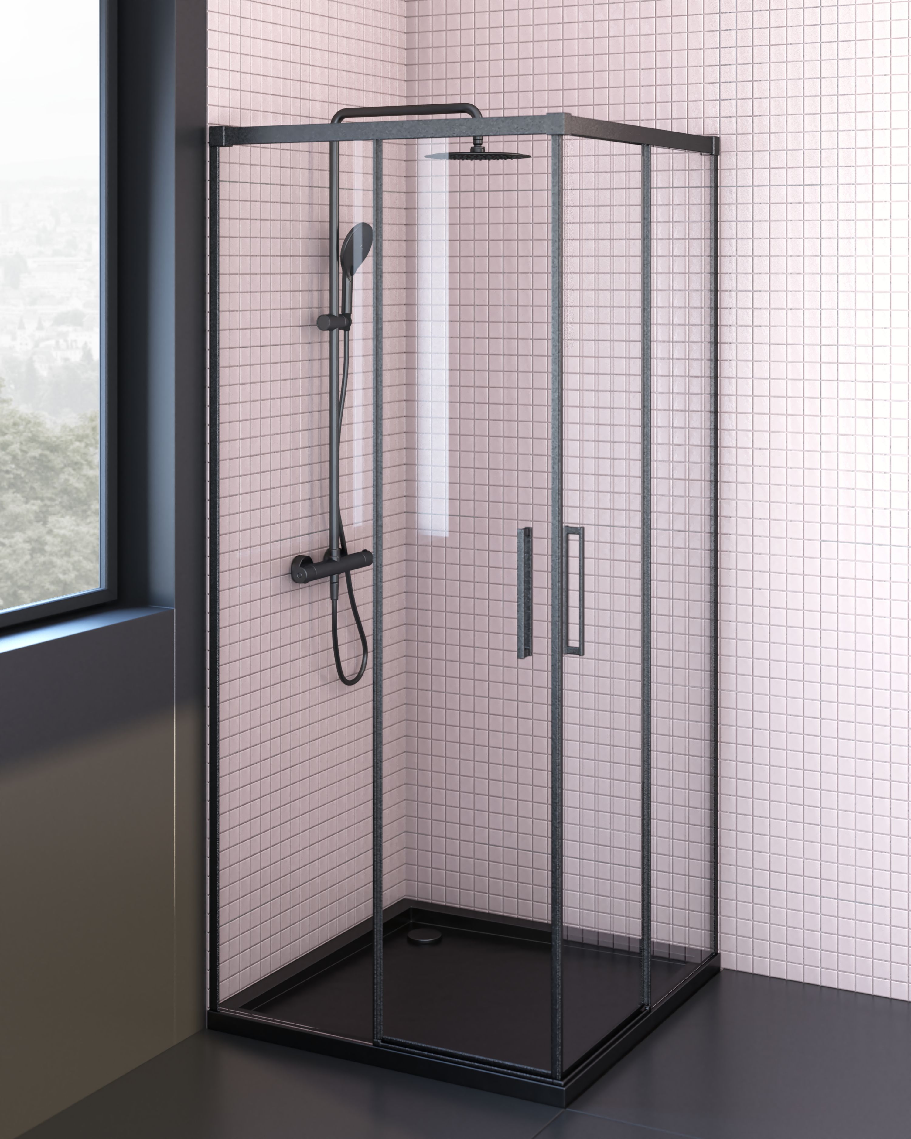 Oltens Breda kabina prysznicowa 90x90 cm kwadratowa czarny mat/szkło przezroczyste 20006300 - Wysyłka w 24h