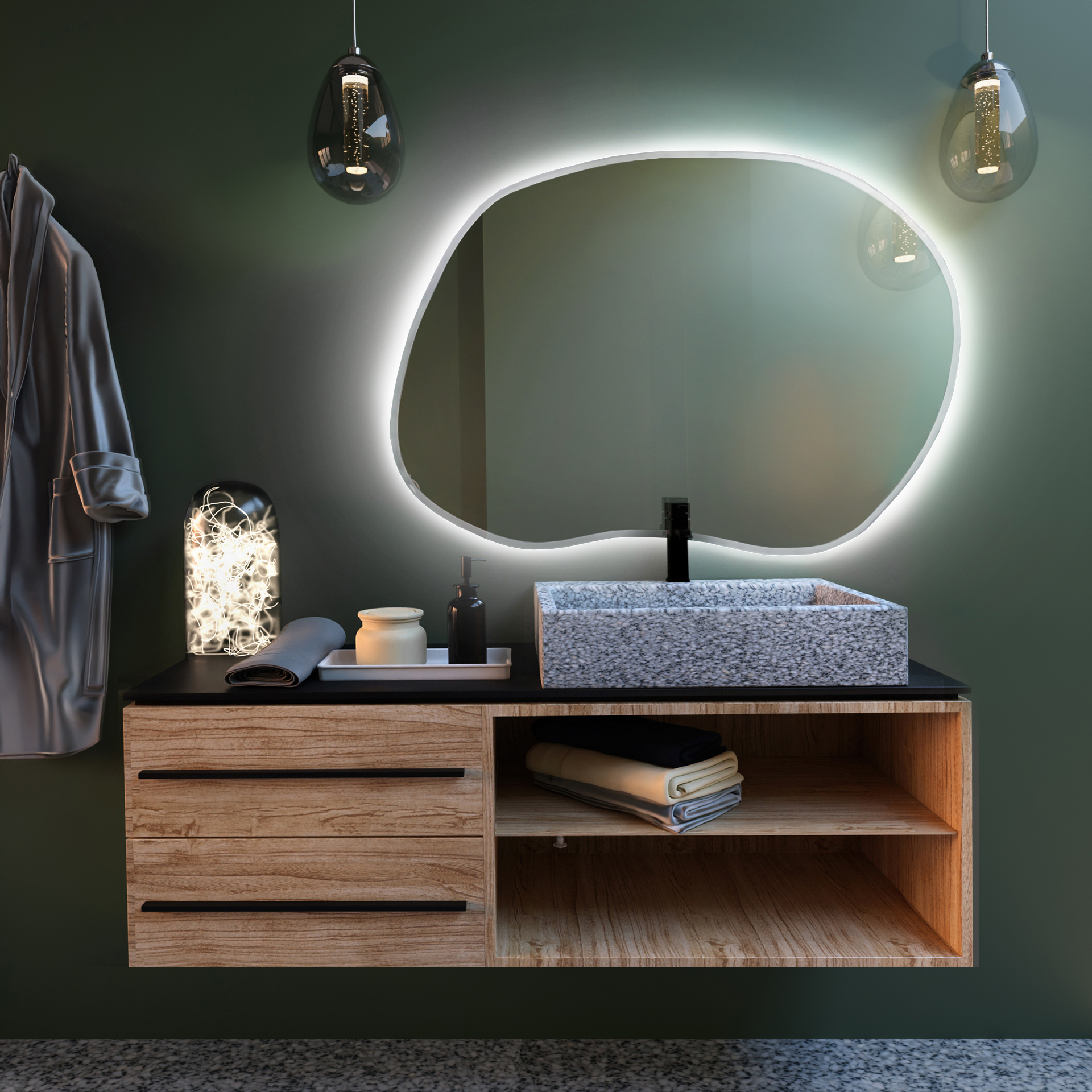 Baltica Design Bright Stain II lustro 90x64 cm białe barwa światła neutralna z matą grzewczą