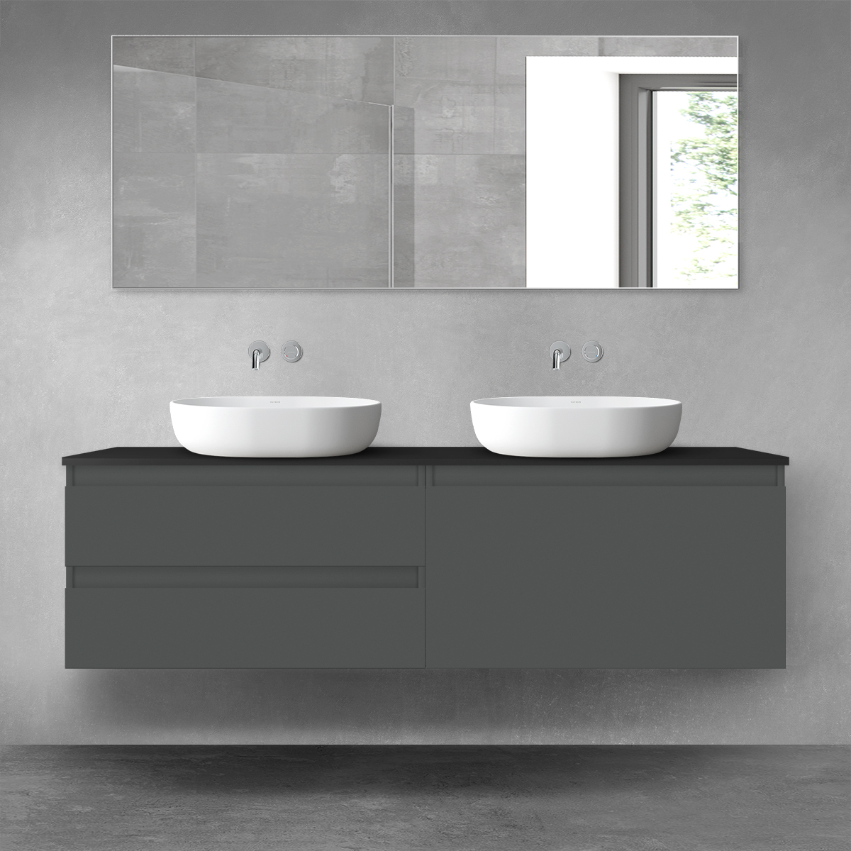 Oltens Vernal zestaw mebli łazienkowych 160 cm z blatem grafit mat/czarny mat 68443400 - Wysyłka w 24h