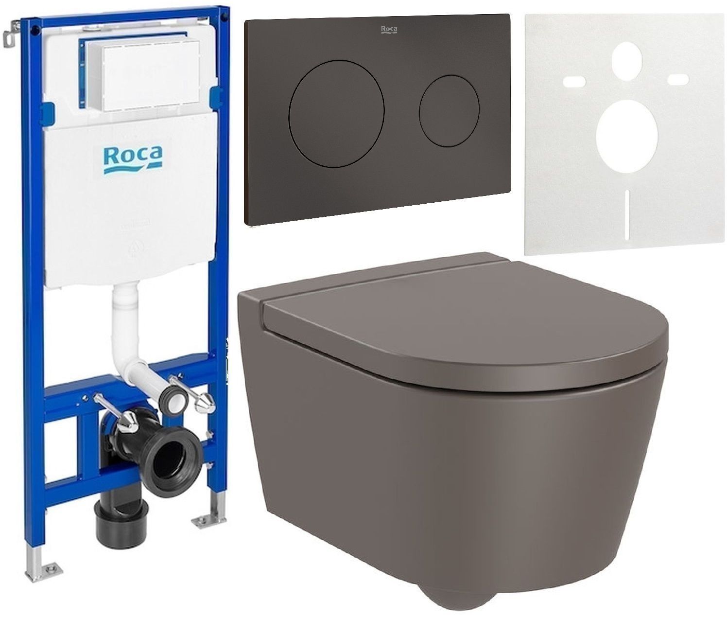 Zestaw Roca Inspira Round Compacto miska WC wisząca Rimless z deską sedesową wolnoopadającą i stelaż podtynkowy Duplo One z ... - Wysyłka w 24h