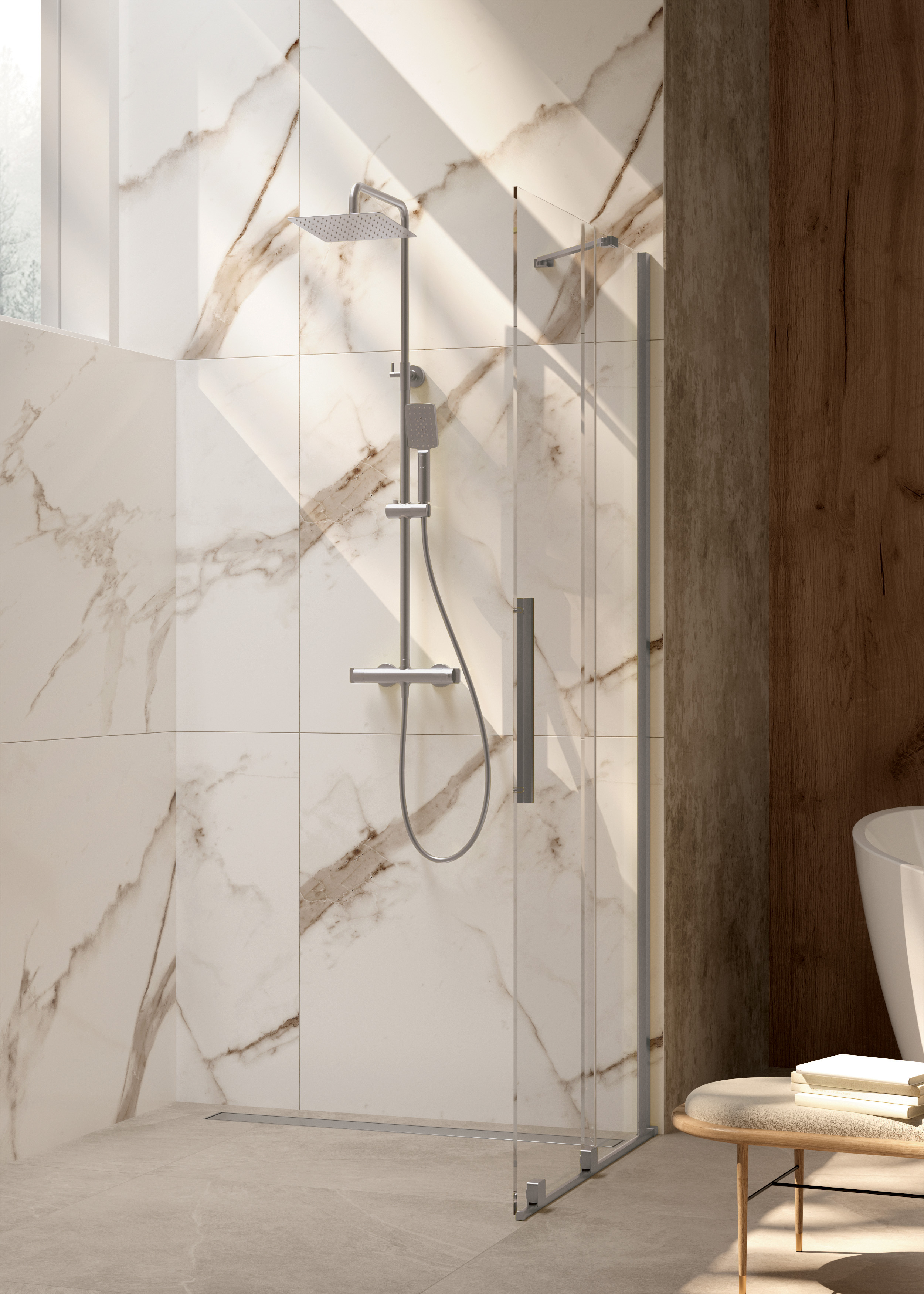 Deante Prizma ścianka prysznicowa walk-in 100 cm stal szczotkowana/szkło przezroczyste KTJ_F30R - Wysyłka w 24h