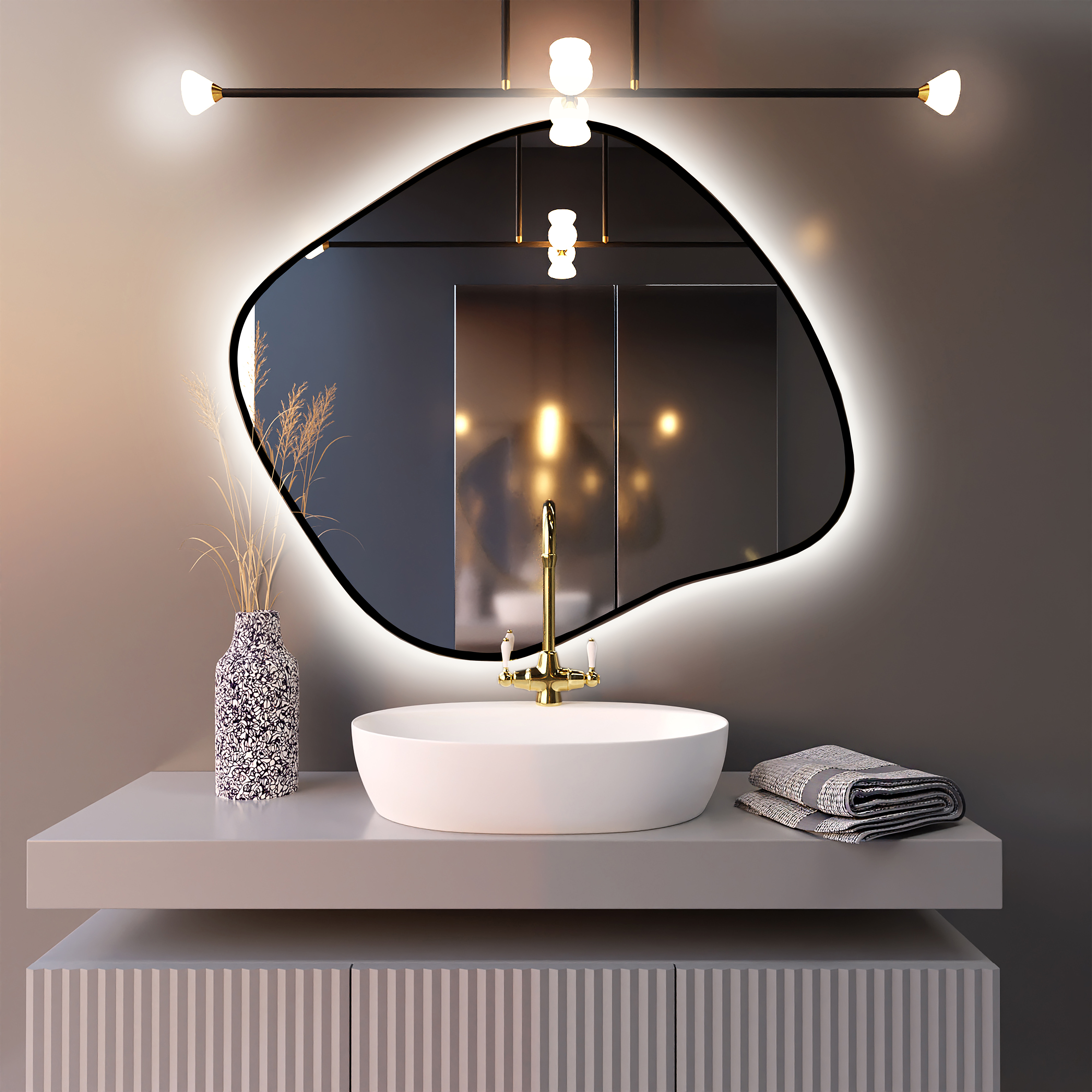 Baltica Design Bright Stain III lustro 80x70 cm czarne barwa światła zimna z włącznikiem bezdotykowym