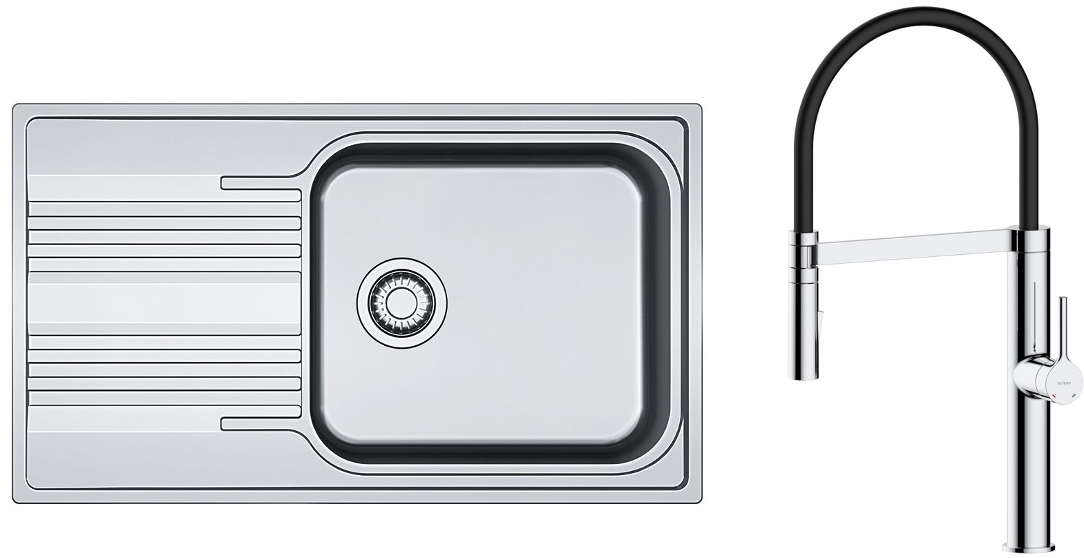 Zestaw Franke Smart SRL 611-86 XL zlewozmywak stalowy 86x50 cm z baterią kuchenną Oltens Borga len/chrom/czarny (1010368324, 35207100) - Wysyłka w 24h