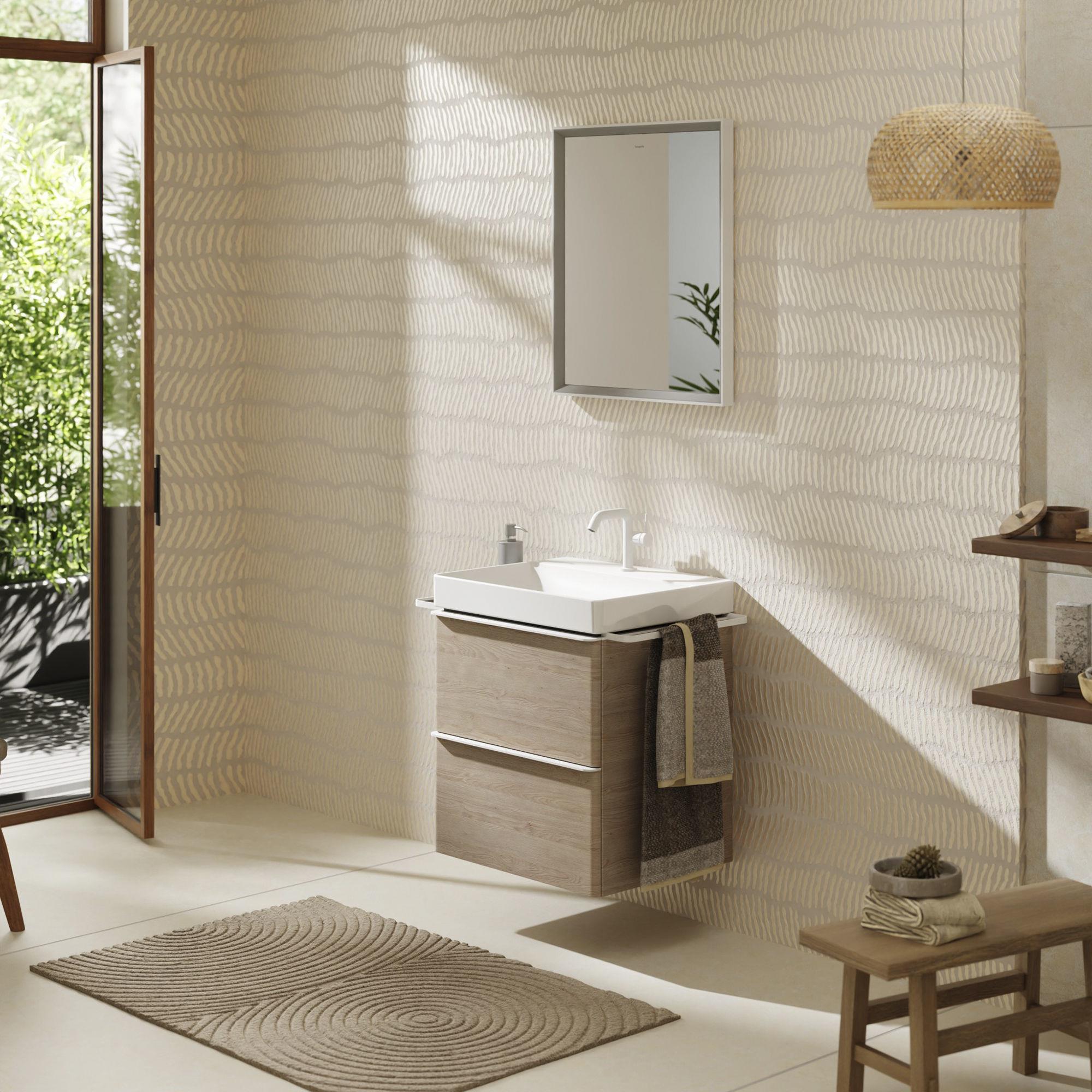 Hansgrohe Xelu Q szafka 58 cm podumywalkowa wisząca naturalny dąb/biały mat 54025700