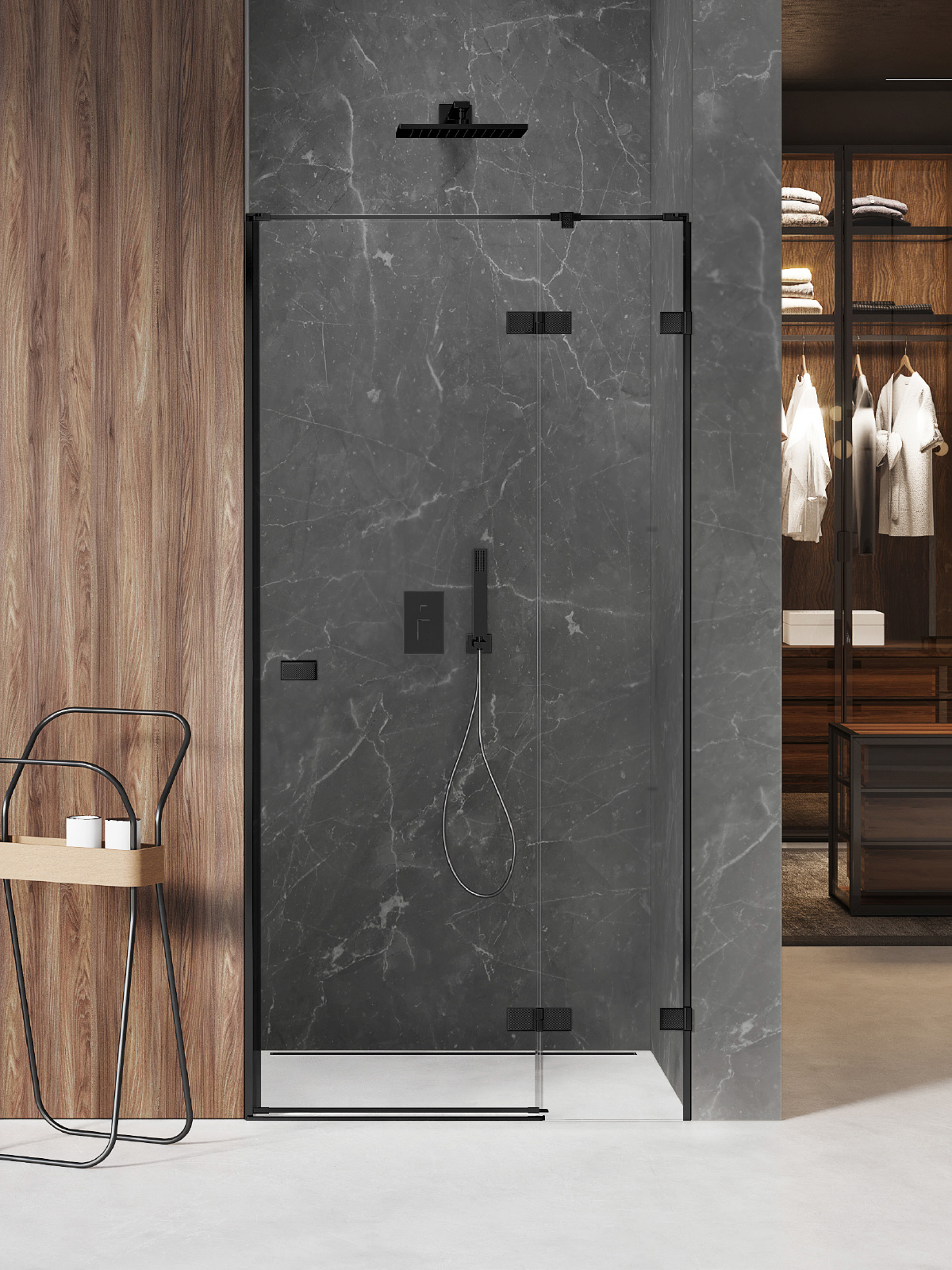 New Trendy Avexa Black XR drzwi prysznicowe 90 cm uchylne lewe czarny mat/szkło przezroczyste EXK-6837