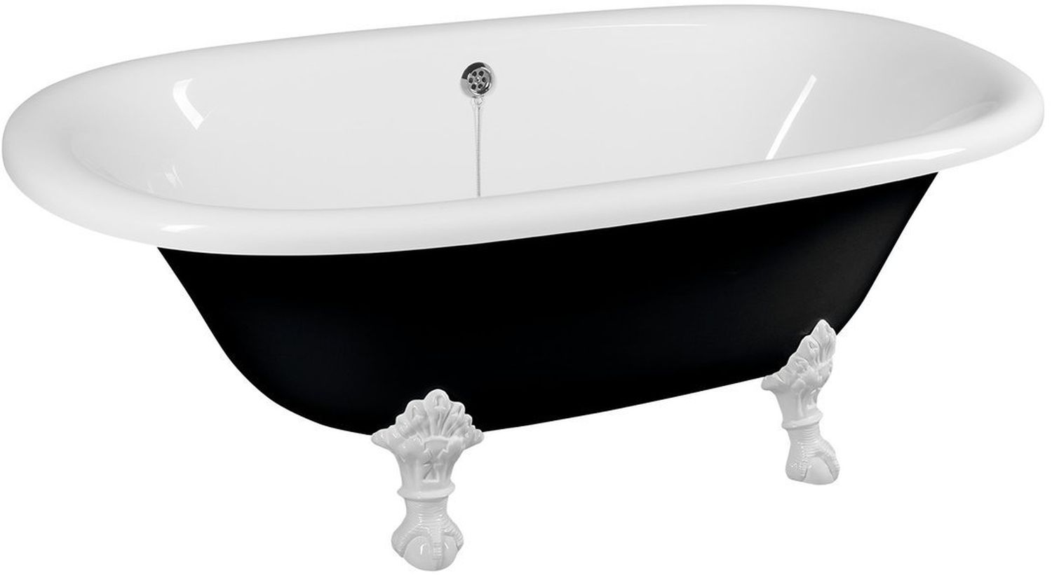 Polysan Regata wanna wolnostojąca 175x85 cm owalna czarno-biała z łapami białymi 10261