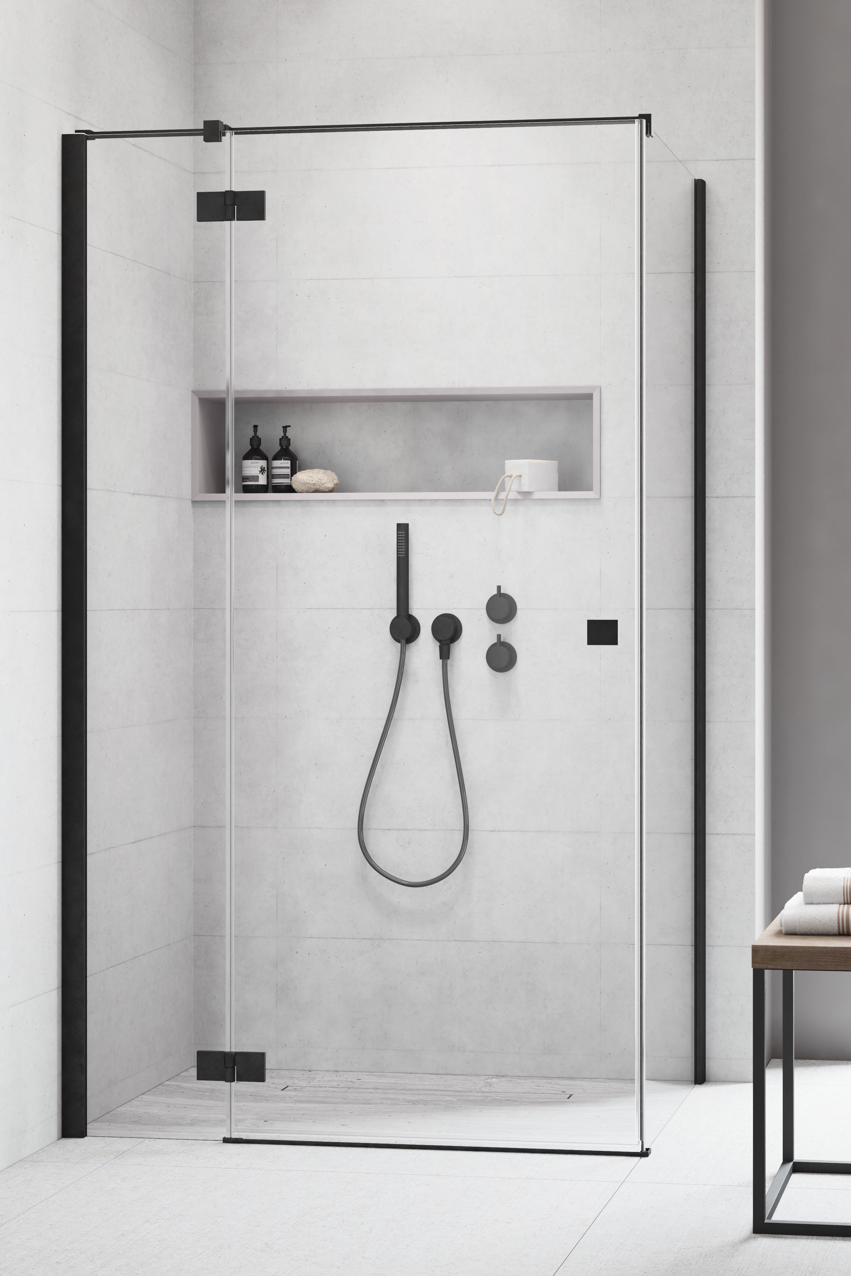 Radaway Essenza New Black KDJ drzwi prysznicowe 120 cm lewe do ścianki czarny mat/szkło przezroczyste 1385042-54-01L