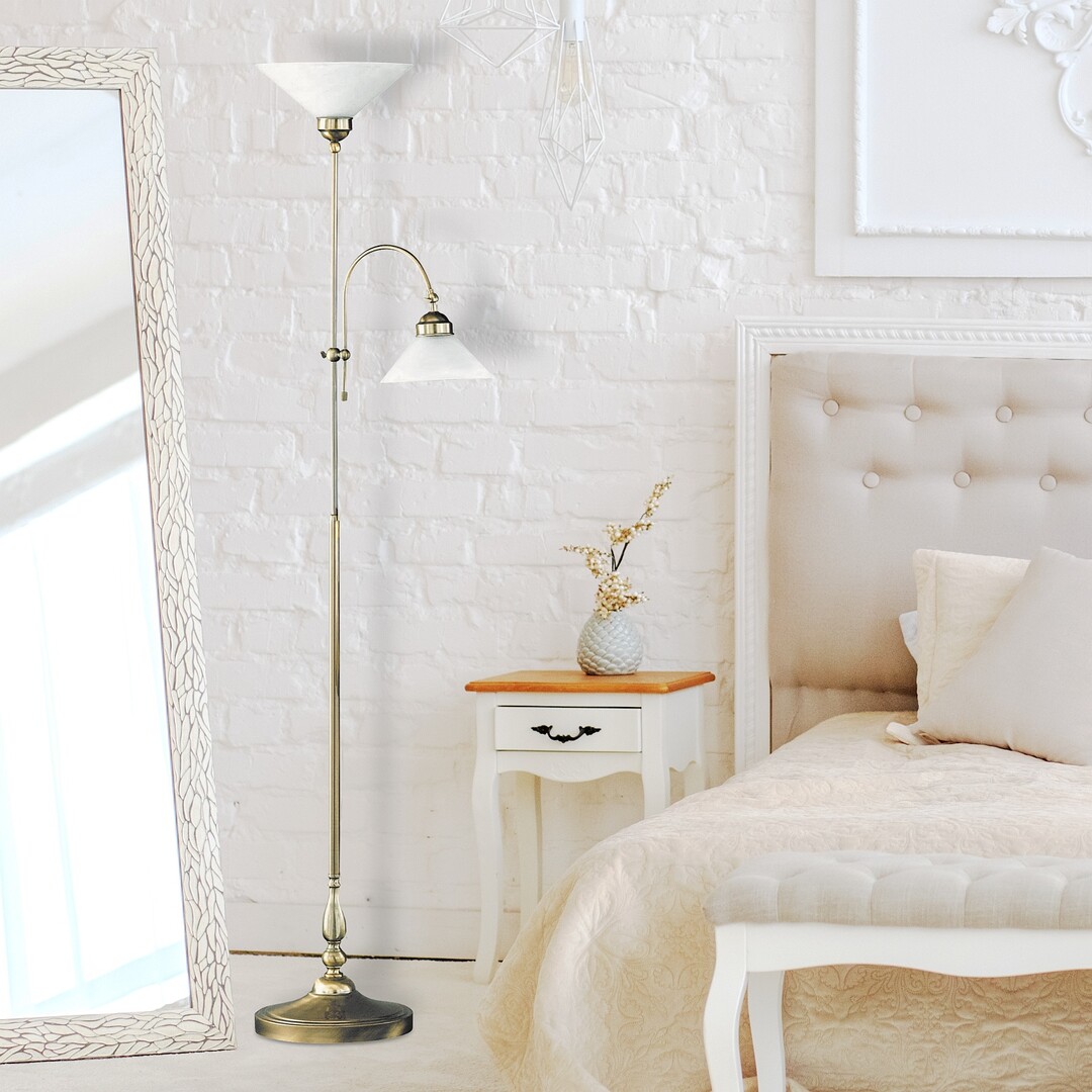 Rabalux Marian lampa stojąca 2x60W mosiądz/biała 2708