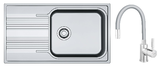 Zestaw Franke Smart zlewozmywak stalowy 86x50 cm z baterią kuchenną Zumba len/chrom-szary (1010368324, BZA4S) - Wysyłka w 24h