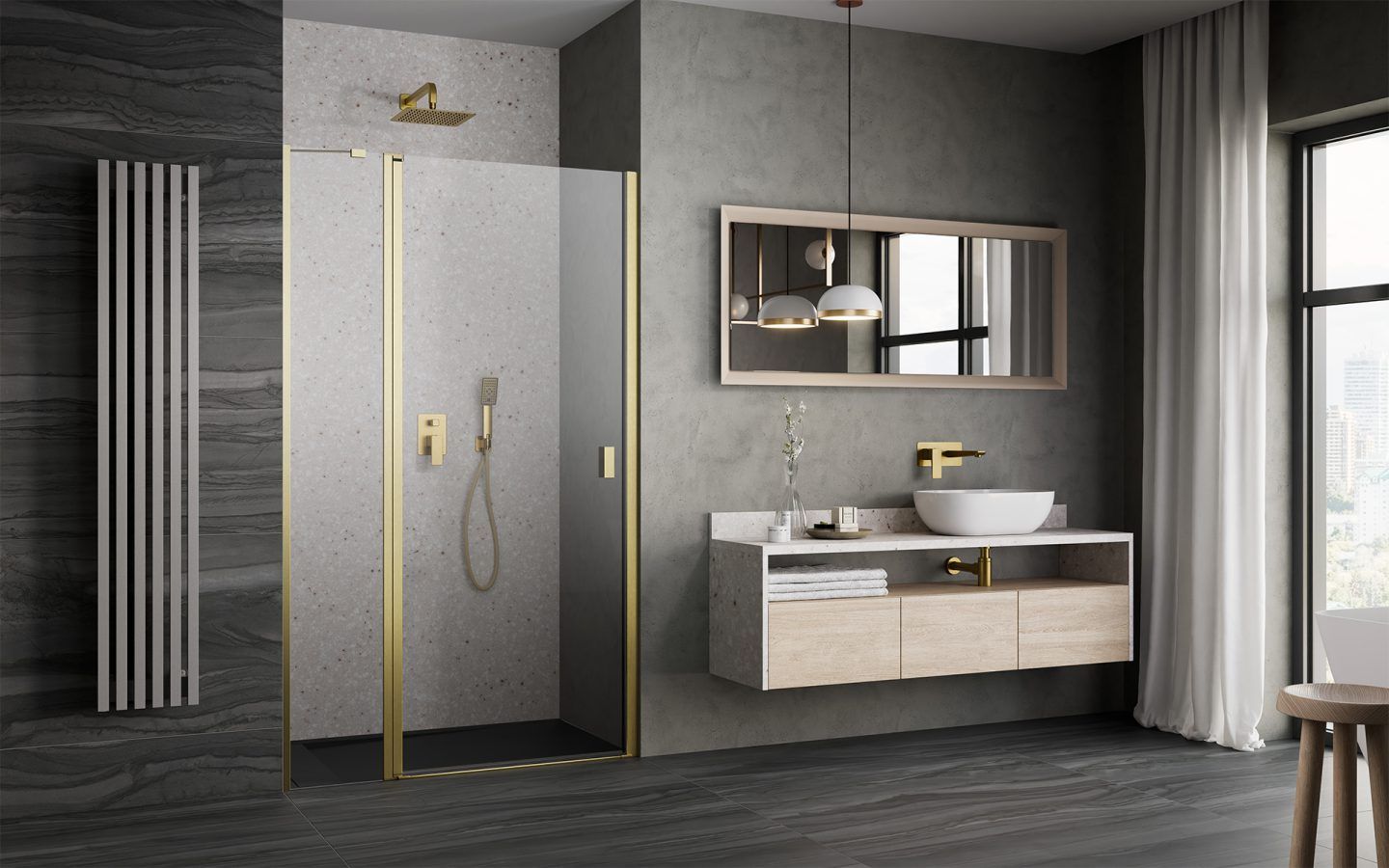 Radaway Nes Brushed Gold DWJ II drzwi prysznicowe 90 cm lewe złoty szczotkowany/szkło przezroczyste 10036090-99-01L