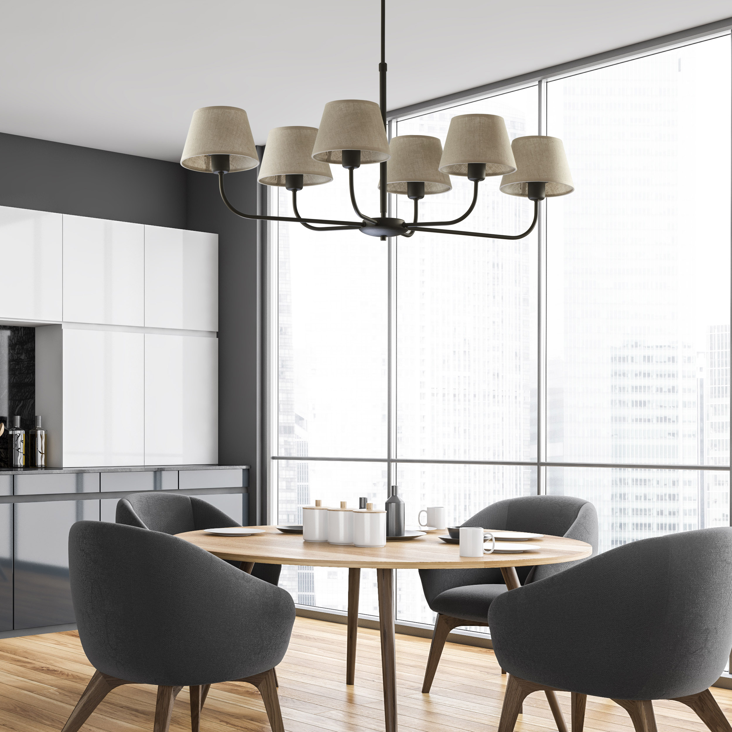 TK Lighting Chicago lampa wisząca 6x15W czarny/len naturalny 3999