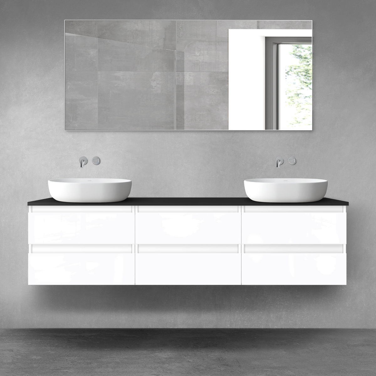 Oltens Vernal zestaw mebli łazienkowych 180 cm z blatem biały połysk/czarny mat 68503000 - Wysyłka w 24h
