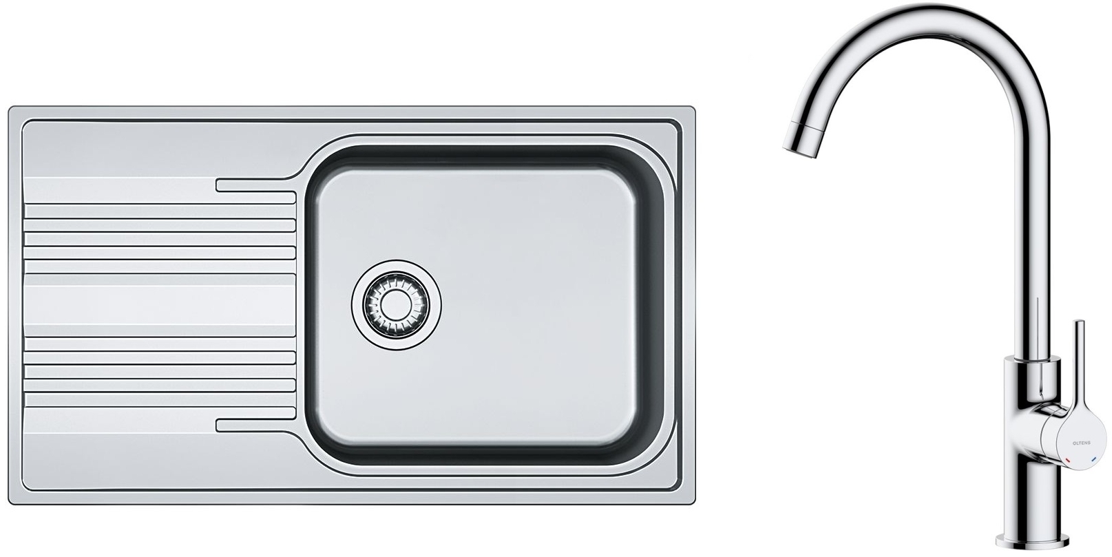 Zestaw Franke Smart SRL 611-86 XL zlewozmywak stalowy 86x50 cm z baterią kuchenną Oltens Skaft len/chrom (1010368324, 35206100) - Wysyłka w 24h