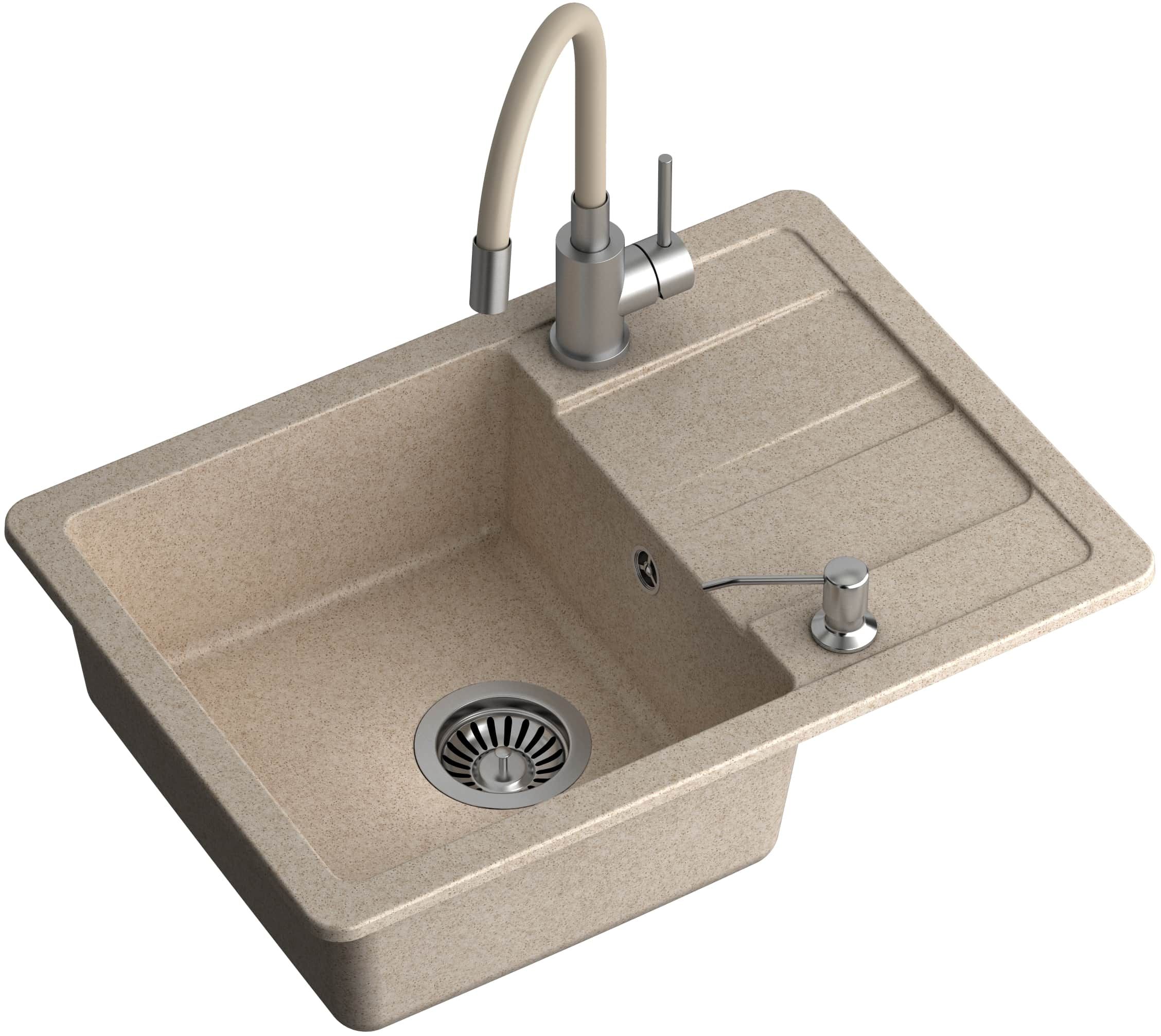 Quadron Ready Smart zlewozmywak 62x44 cm beżowy z baterią i dozownikiem TQ6244RSBEZ - Wysyłka w 24h