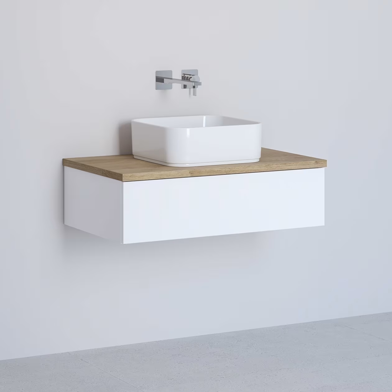 Kronenbach Cube szafka z blatem 81x48,7x23,5 cm podumywalkowa wisząca biały połysk-jasny dąb KBWTKOWTL811WHGH
