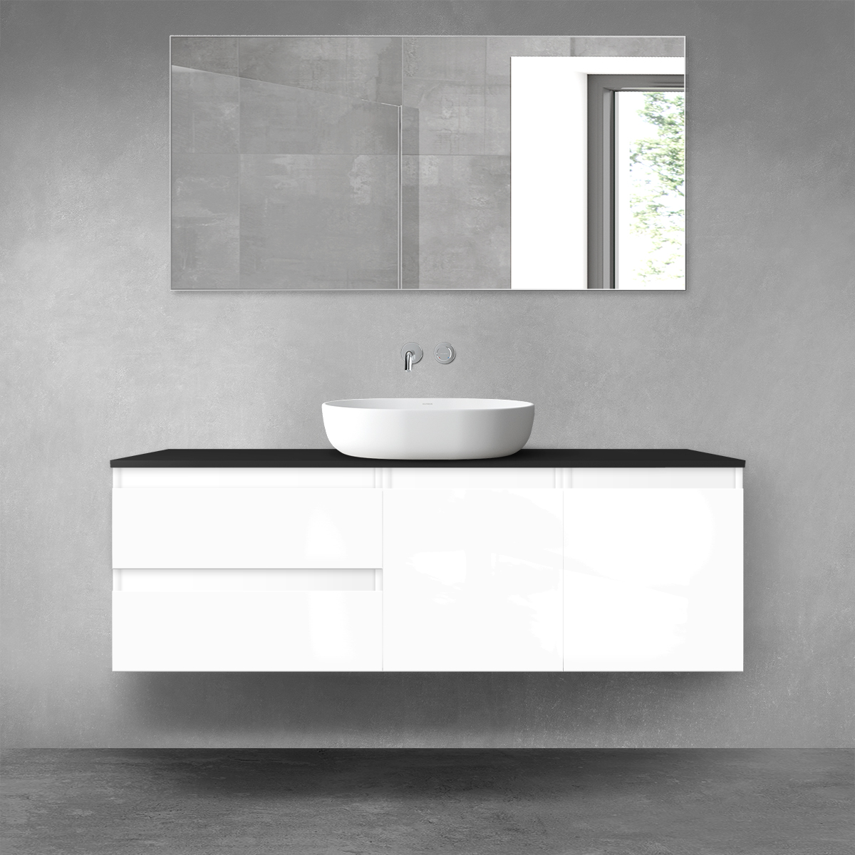 Oltens Vernal zestaw mebli łazienkowych 140 cm z blatem biały połysk/czarny mat 68275000 - Wysyłka w 24h