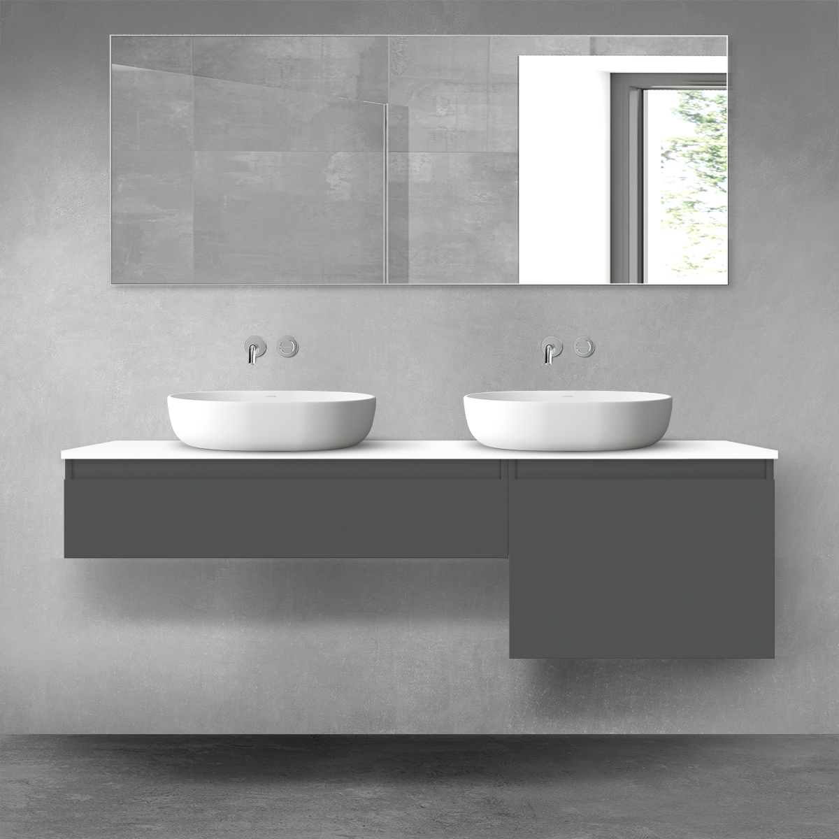 Oltens Vernal zestaw mebli łazienkowych 160 cm z blatem grafit mat/biały połysk 68345400 - Wysyłka w 24h