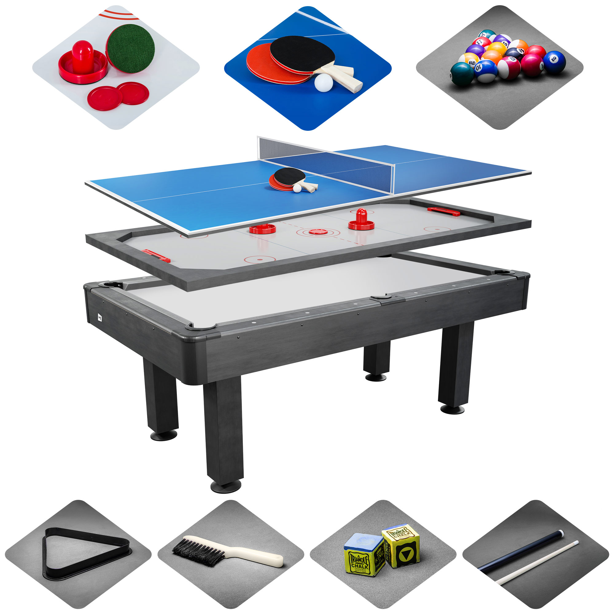 Stół bilardowy koszykowy VIP 7 FT szaro szary z nakładką ping-pong cymbergaj