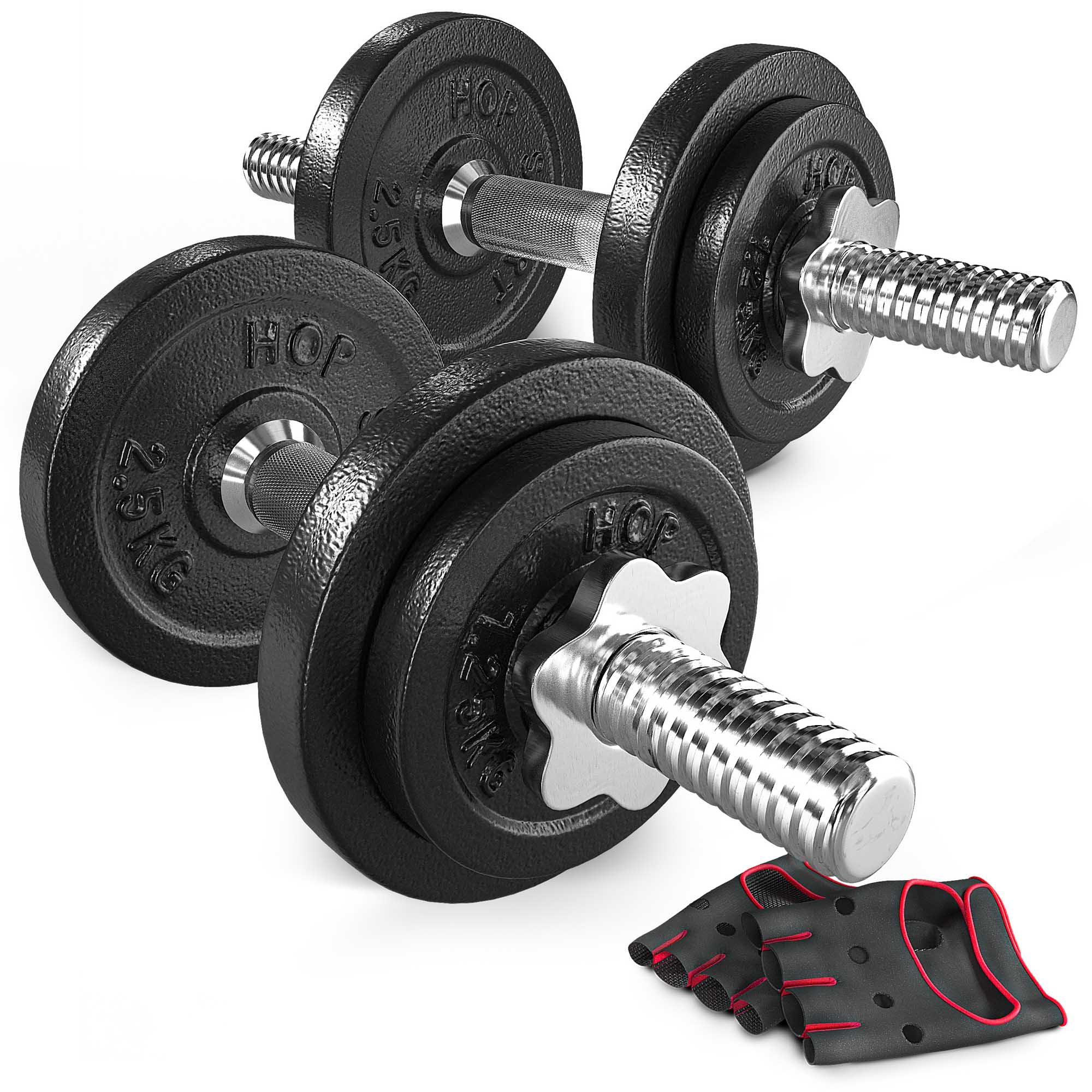 Hantle żeliwne strong Hop-Sport 2x10kg z rękawiczkami