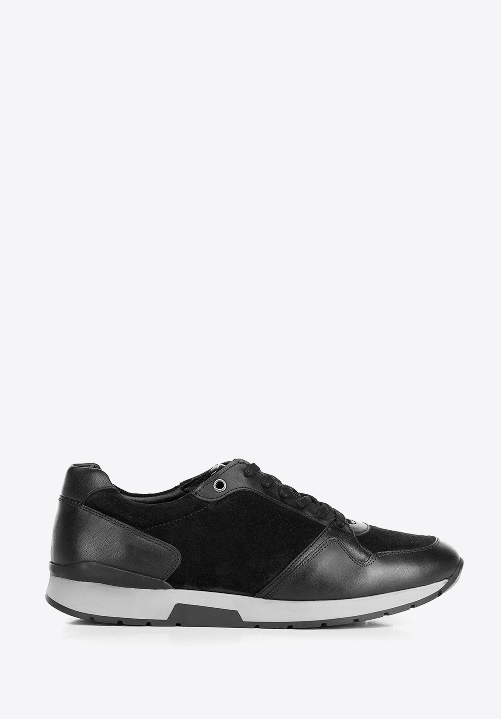 Męskie sneakersy ze skóry zamszowej i licowej czarne