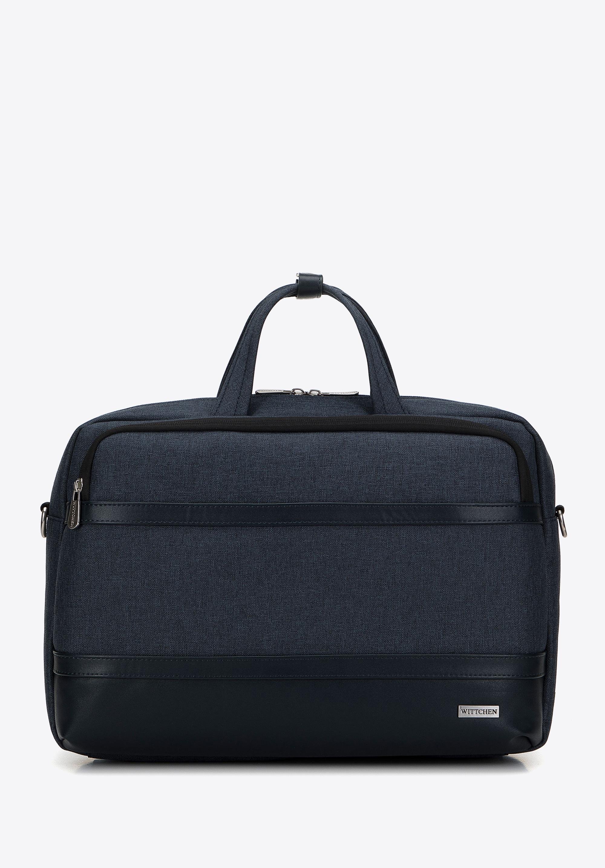 Męska torba na laptopa 15,6” z lamówką z ekoskóry granatowa