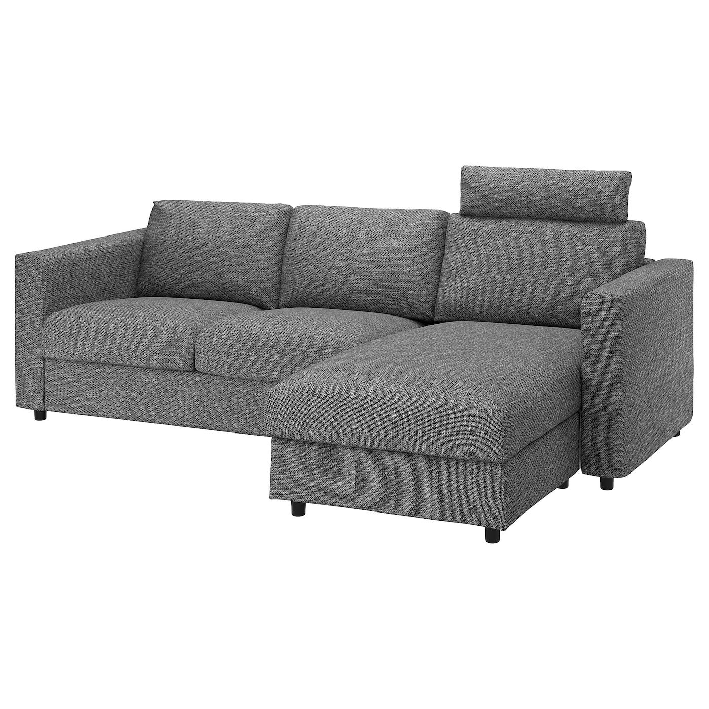 IKEA VIMLE sofa 3-osobowa, z szezlongiem z zagłówkiem/Lejde szary-czarny, Wysokość z zagłówkiem: 103 cm