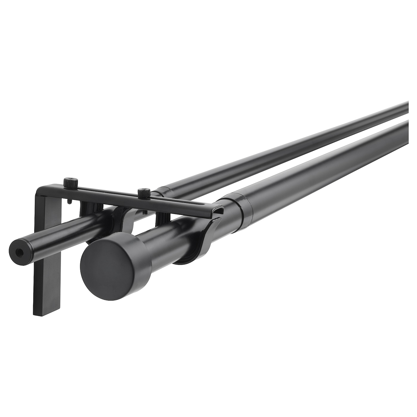 IKEA RÄCKA / HUGAD kombinacja/podwójny karnisz, czarny, 120-210 cm
