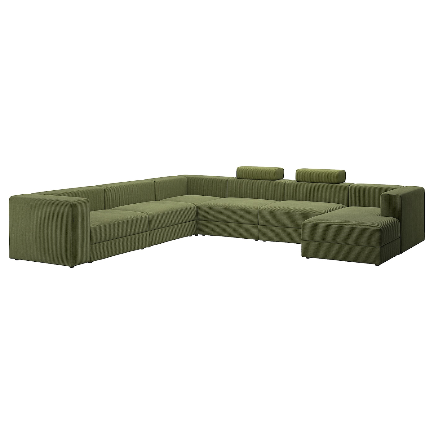 IKEA JÄTTEBO sofa w kształcie lit U, 7-osobowa, z leżanką, prawa z zagłówkiem/Samsala ciemny żółto-zielony, Wysokość: 87 cm