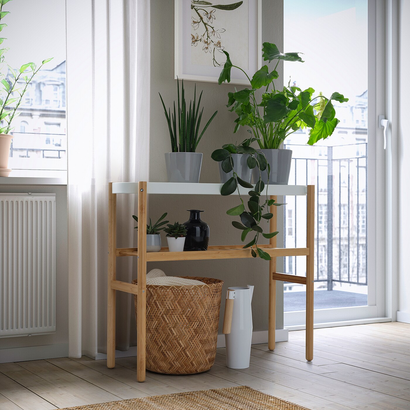 IKEA SATSUMAS stojak na doniczkę, bambus/biały, 70 cm
