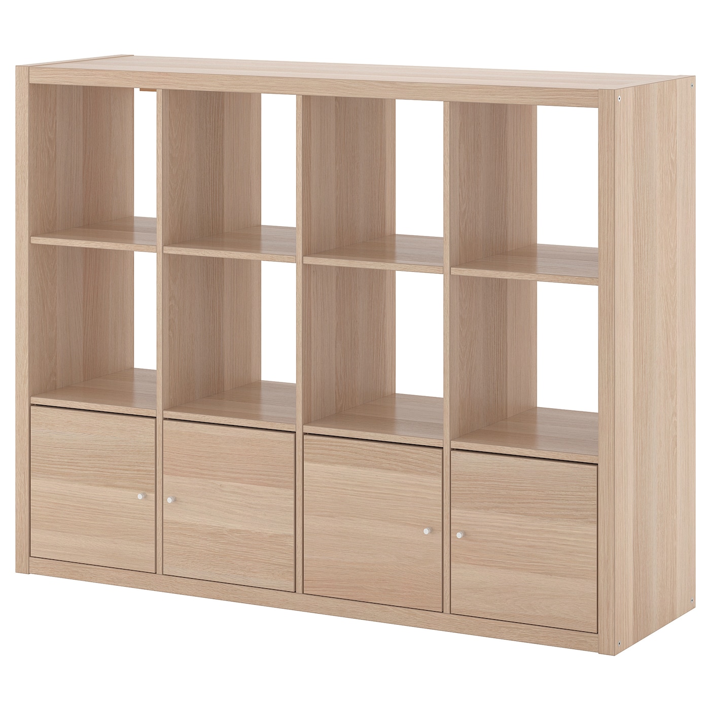 IKEA KALLAX regał z 4 wkładami, imitacja dębu bejcowanego na biało, 147x112 cm