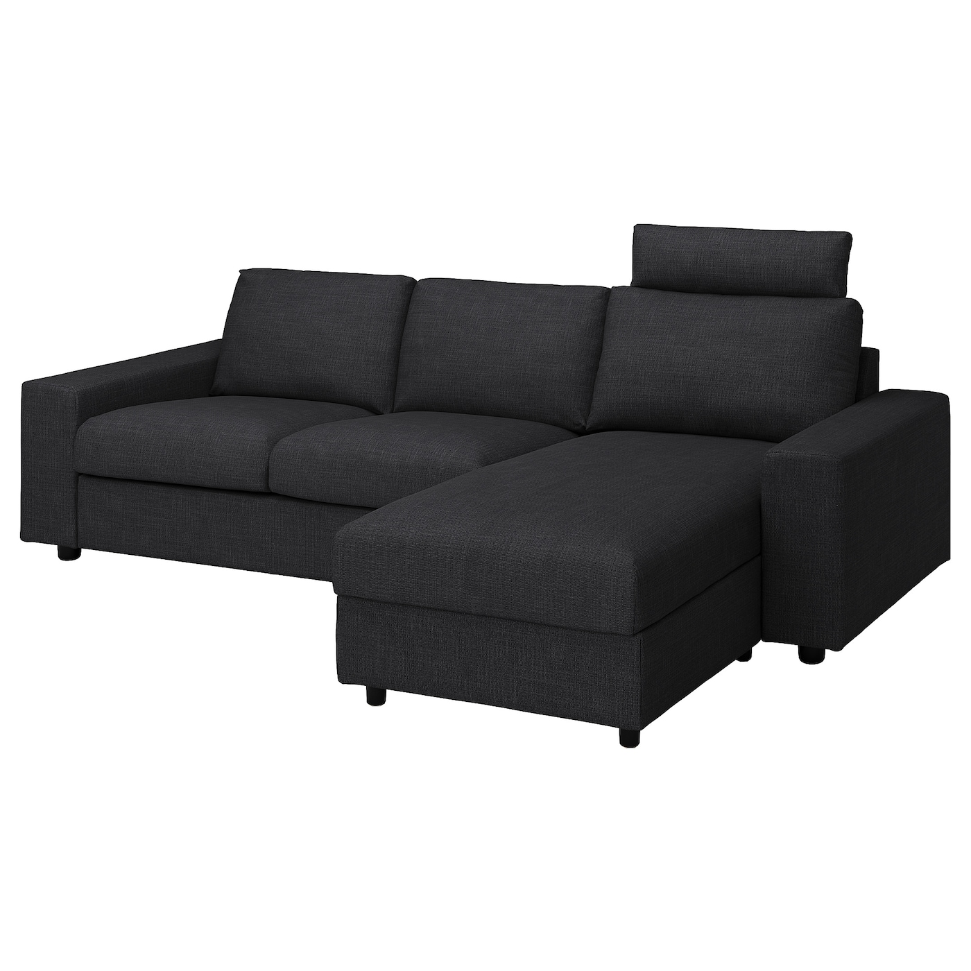 IKEA VIMLE sofa 3-osobowa z szezlongiem, z szerokimi podłokietnikami z zagłówkiem/Hillared antracyt, Wysokość z zagłówkiem: 103 cm