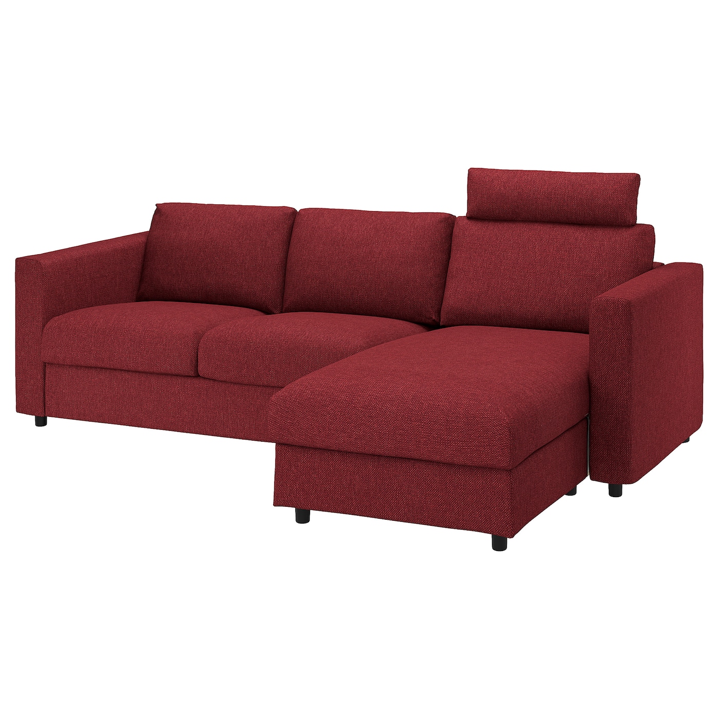 IKEA VIMLE sofa 3-osobowa, z szezlongiem z zagłówkiem/Lejde czerwony/brązowy, Wysokość z zagłówkiem: 103 cm
