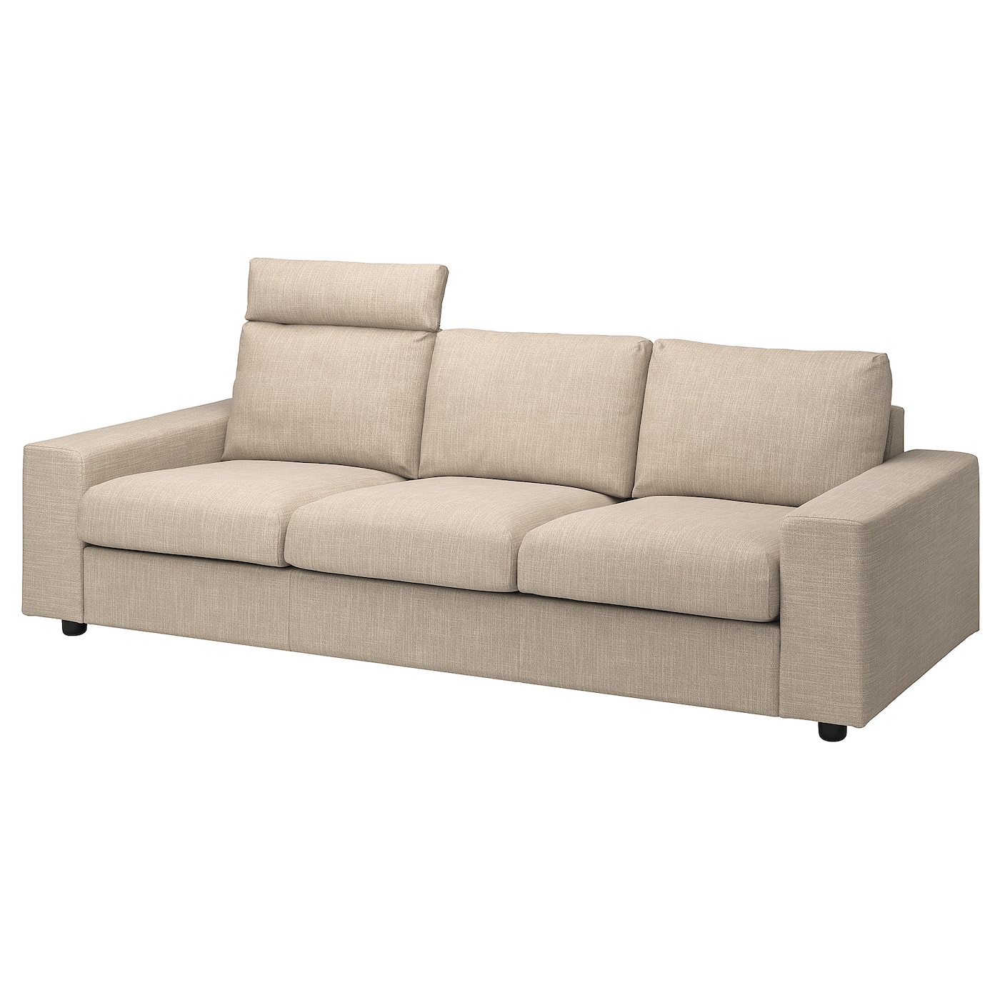 IKEA VIMLE sofa 3-osobowa, z zagłówkiem z szerokimi podłokietnikami/Hillared beżowy, Wysokość z zagłówkiem: 103 cm