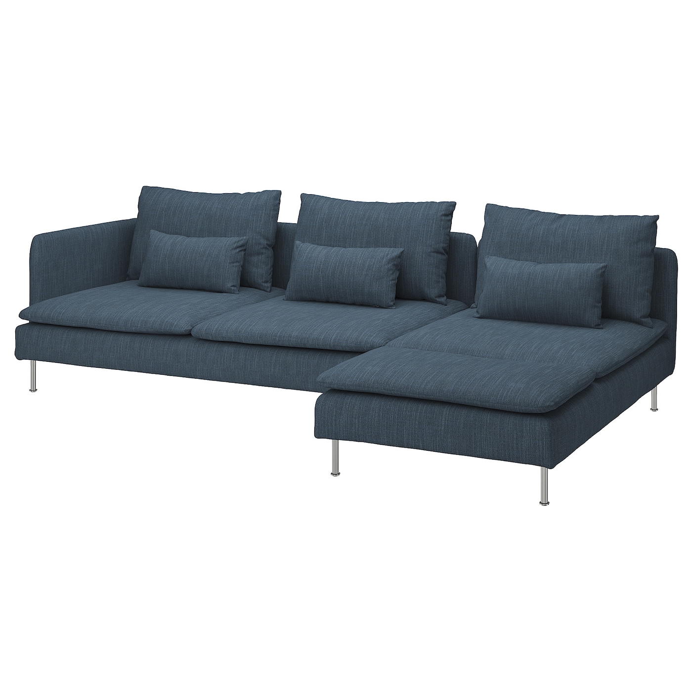 IKEA SÖDERHAMN sofa 4-osobowa z szezlongiem, z otwartym końcem/Hillared granatowy, Szerokość: 291 cm