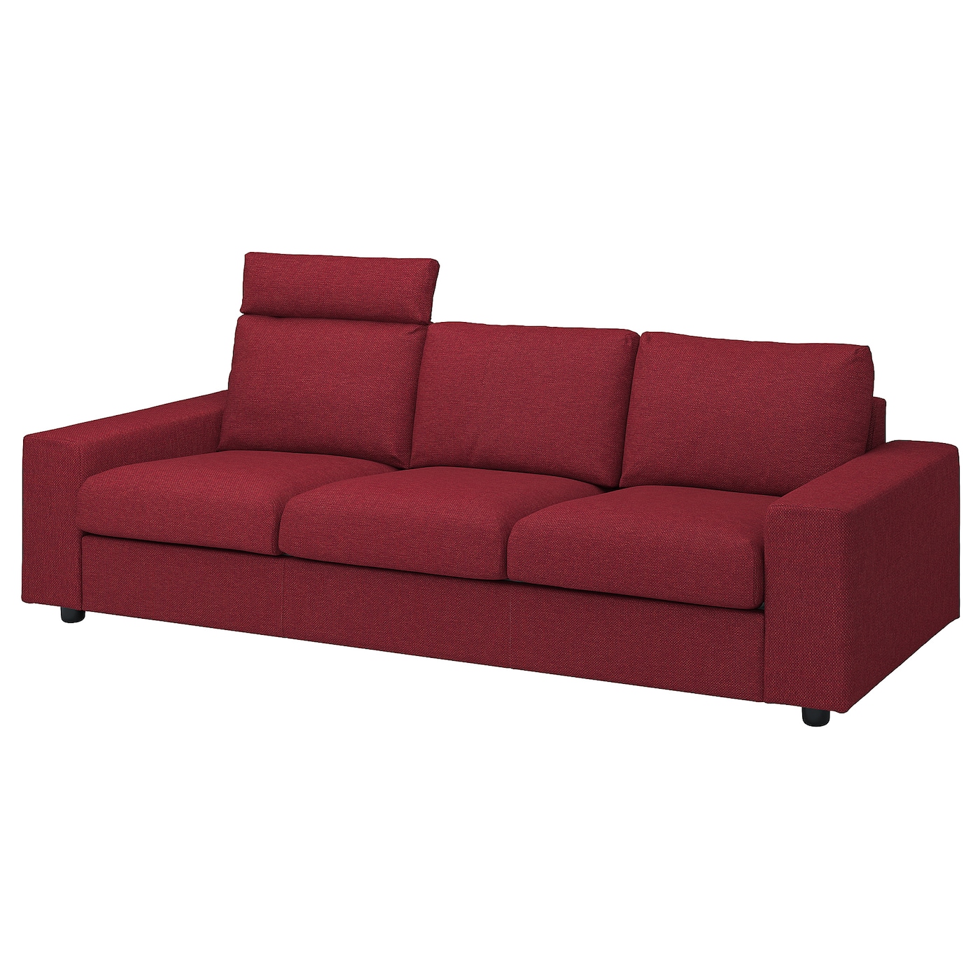 IKEA VIMLE sofa 3-osobowa, z zagłówkiem z szerokimi podłokietnikami/Lejde czerwony/brązowy, Wysokość z zagłówkiem: 103 cm