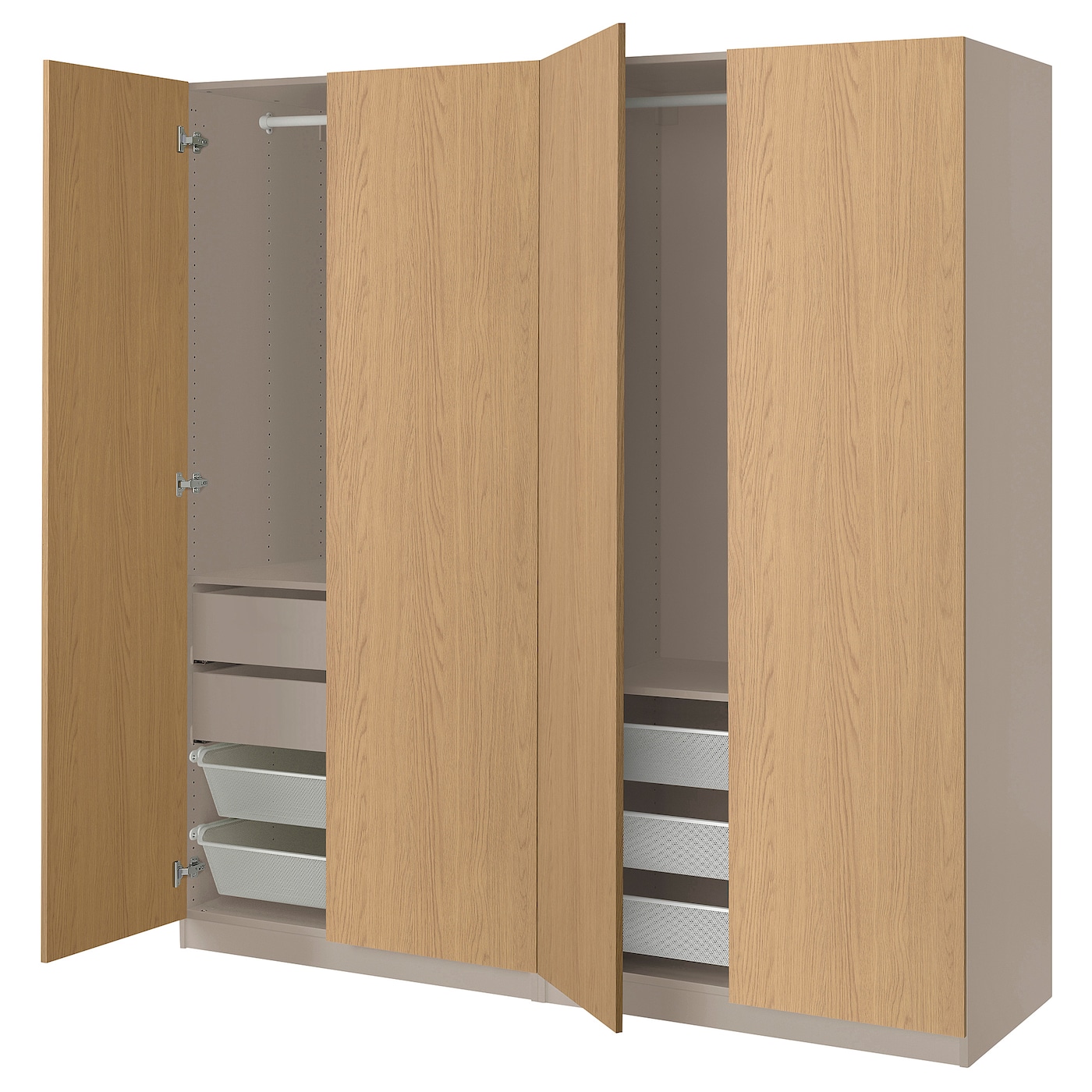 IKEA PAX / STORKLINTA kombinacja szafy, szarobeżowy/imit. dębu, 200x66x201 cm